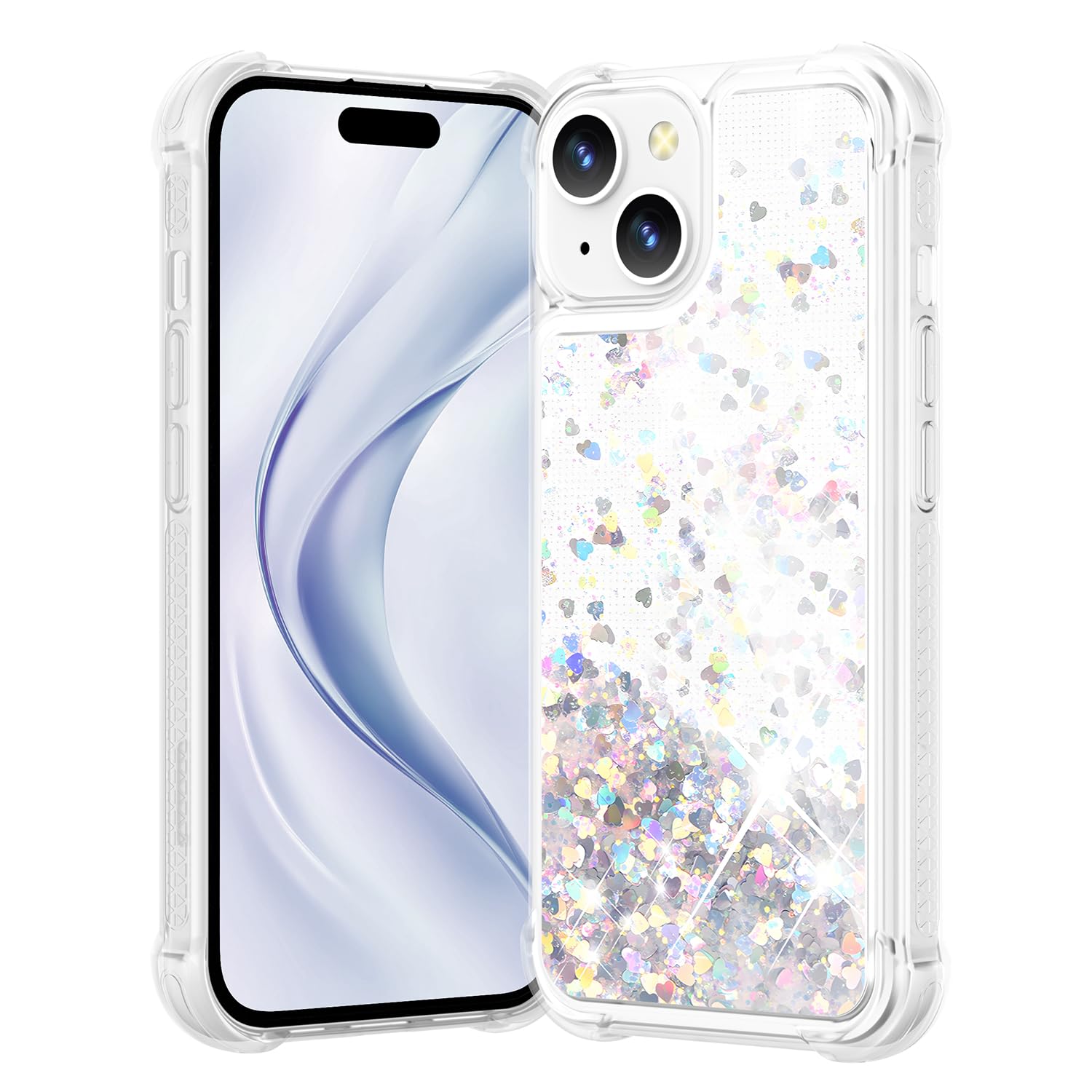 Coque paillettes iPhone 13 14 antichoc transparente brillante sable liquide filles