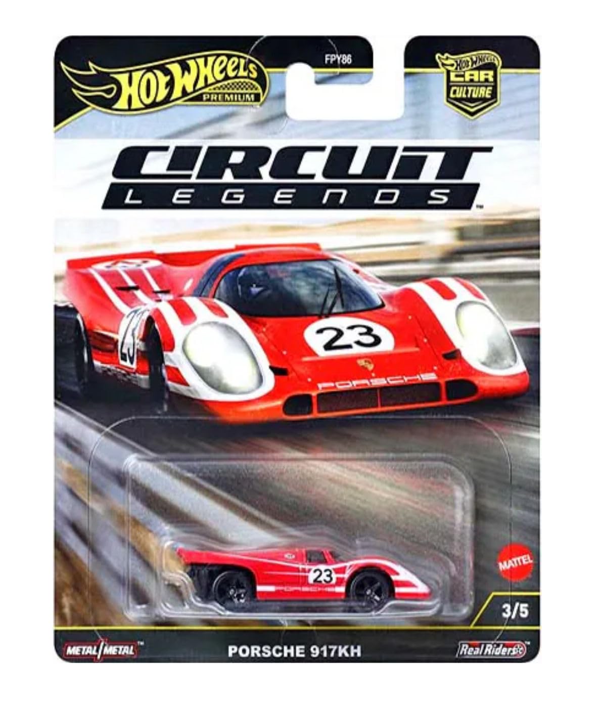 Conjunto de Carreras Hot Wheels Circuit Legends FPY86-961K de Die-Cast - Iconos Porsche, Ferrari, Ford y Subaru, escala 1:64, a partir de 3 años (5 piezas)