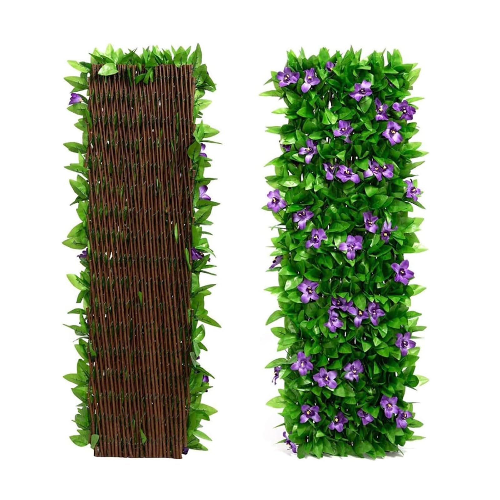 Expanding Garden Trellis Panels, 200x40cm Expandable Garden Fence Screening with Artificial Ivy and Violet Flower,Decorative Faux Ivy Leaf Privacy Screen Greenery Backdrop for Backyard (Purple, 1 PCS)
