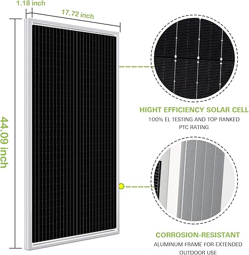 Miniatura 2 de WEIZE 100 Watt 12 Volt Solar Panel, High Efficiency Monocrystalline PV Module for Home, Camping, Boat, Caravan, RV and Other Off Grid Applications
