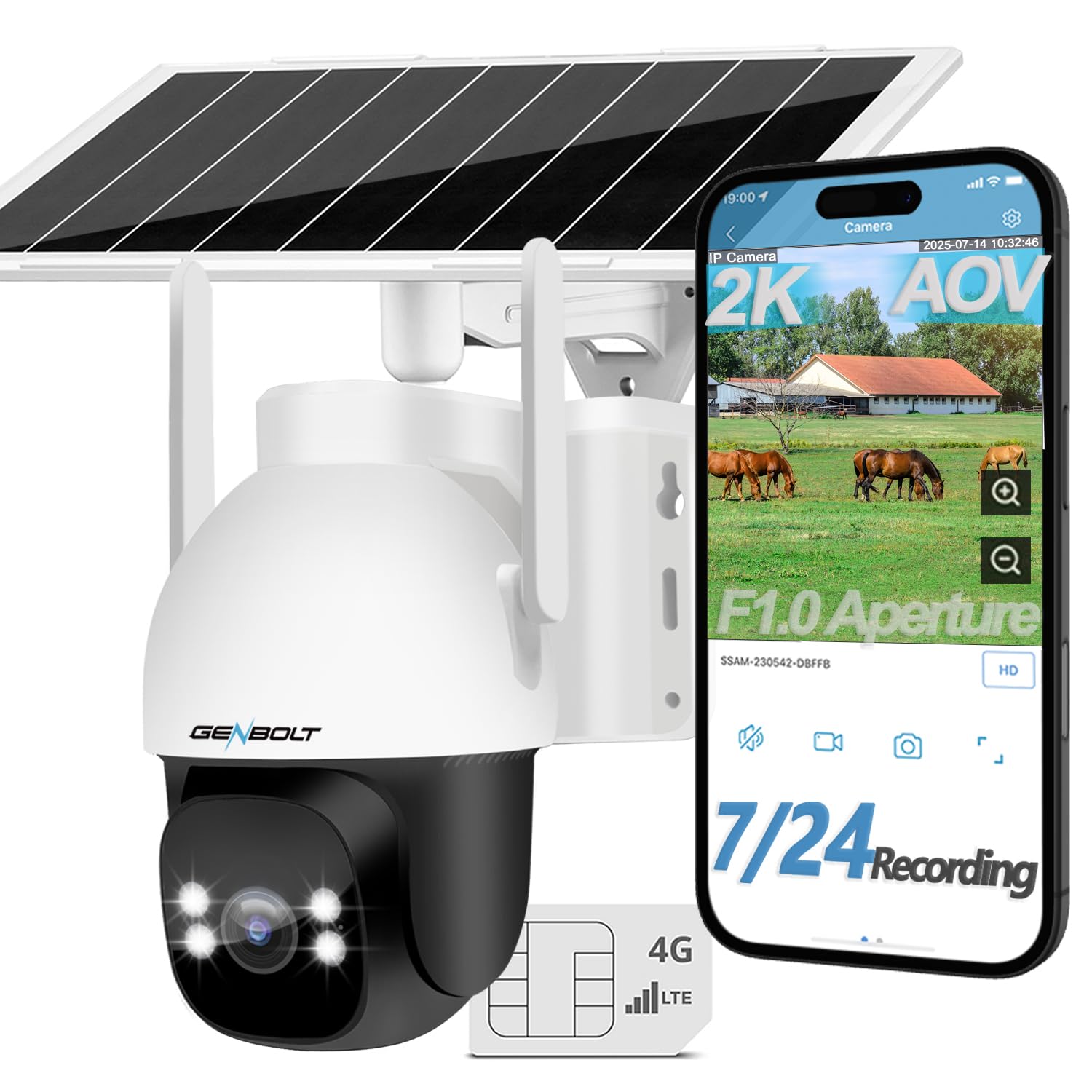 GENBOLT 24/7 Recording AOV 4G LTE Solar Security Camera Outdoor