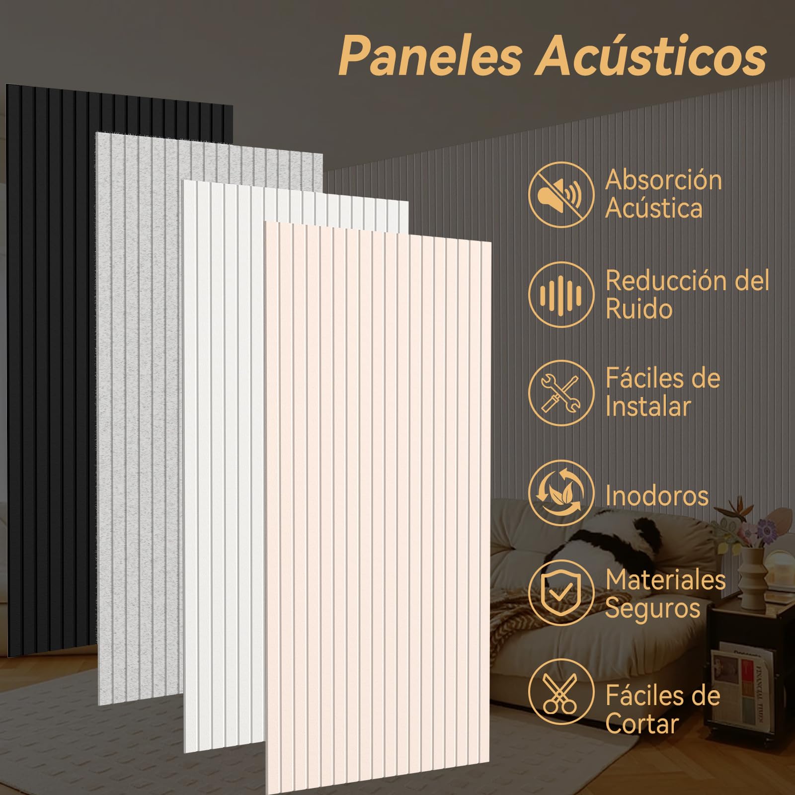 4 Stücke Akustikplatten,120x60x0.9 cm Kante Hochdichte Akustik Panel Schallschutzpaneele Schallabsorber Schallschutz für Tonstudio, Büro,Studio und Wanddekoration,Silbergrau