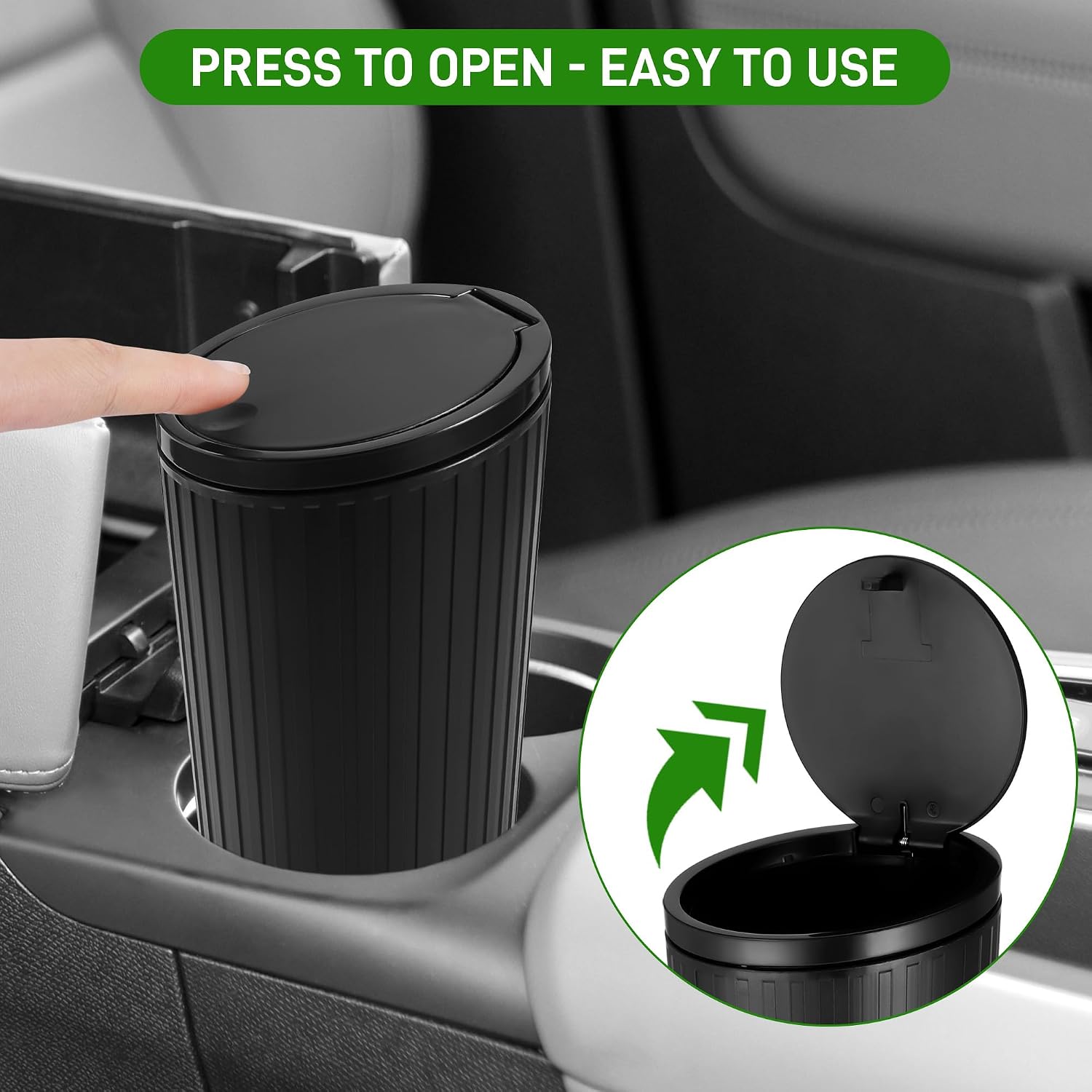 2 Pack Car Trash Can with Lid - Car Accessories for Interior, Leakproof Vehicle Garbage Can with 4 Trash Bags, Multipurpose Organizers and Storage for Home Office, Black