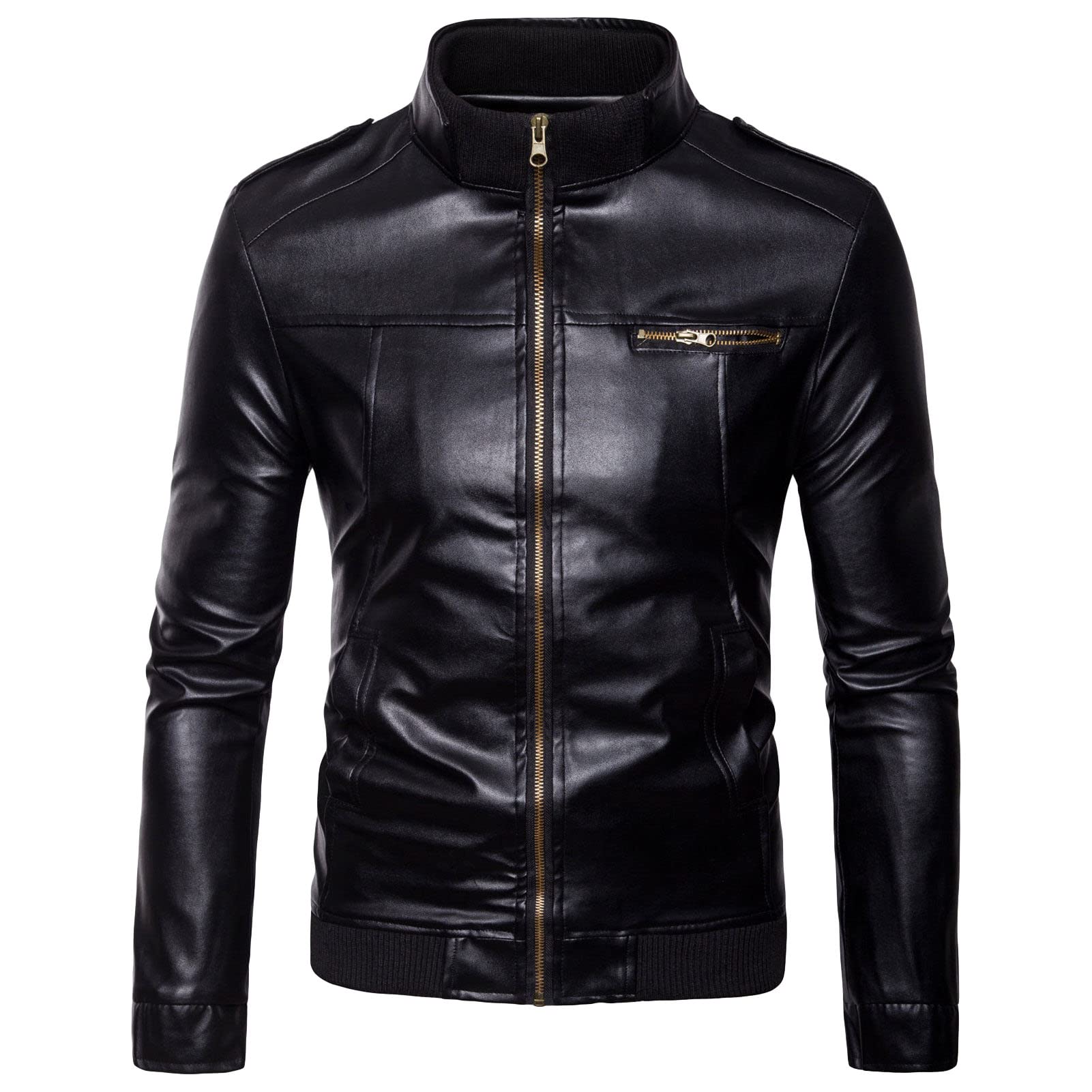 公式【1JINN STUDIO】Slim Stand Collar Leather Jacket Men's leather jacket spring and autumn stand collar leather