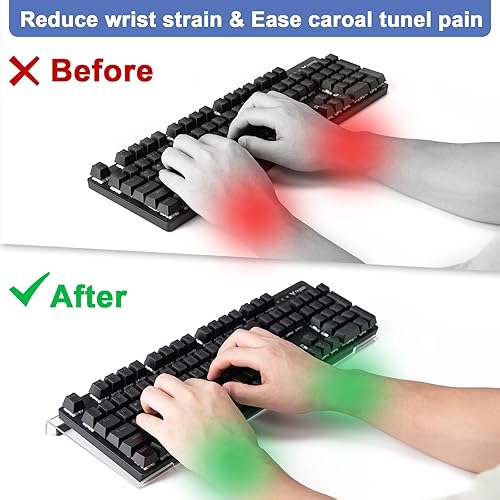 Miniatura 6 de BOOMIBOO Soporte inclinado de acrílico transparente para teclado de computadora para escritura ergonómica, soporte de teclado con tira