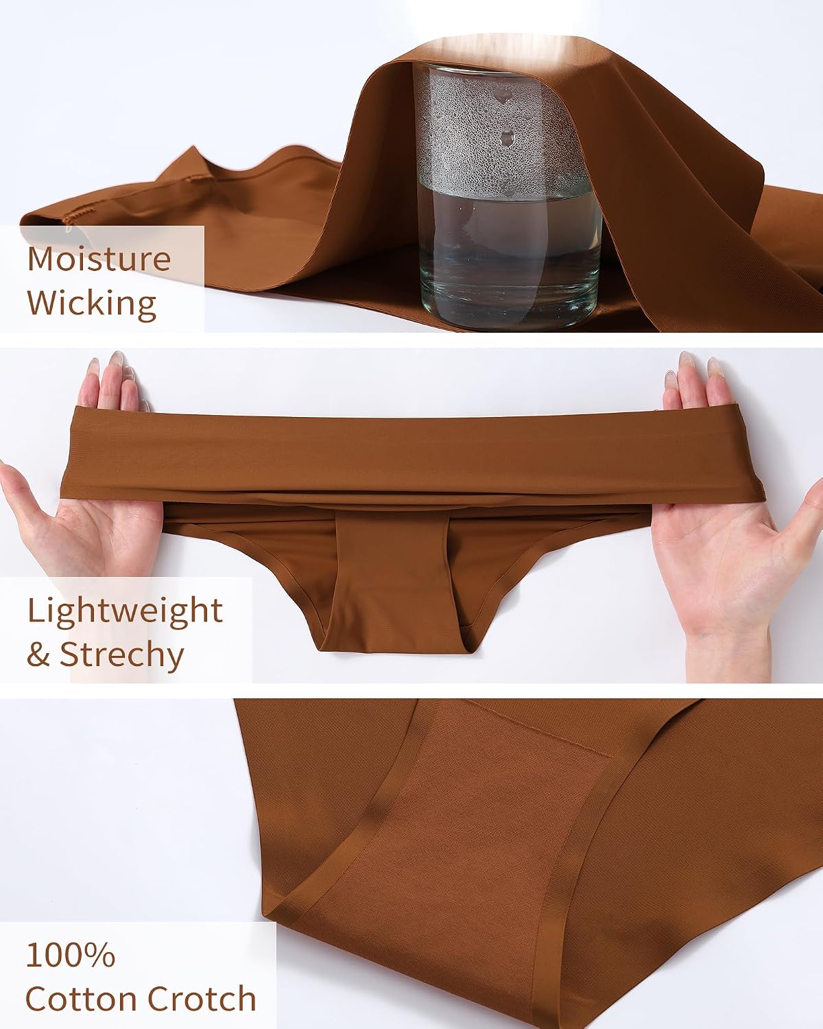 Seamless Underwear for Women No Show Hipster Underwear Low Waisted Ice Silk Breathable Bikini Womens Panties Pack