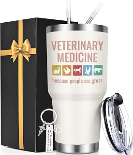 Lifecapido Vet Tech Gifts, Veterinary Medicine Because People Are Gross 30oz Tumbler with Key Chain, Vet Tech Week Gifts, Birthday Christmas Veterinarian Gift for Veterinary Pet Lovers, Beige