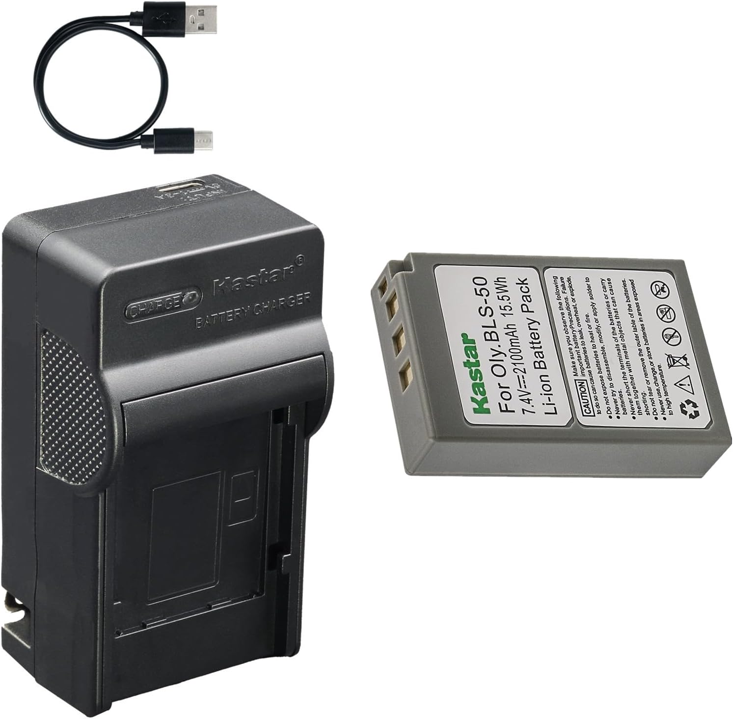 1-Pack Battery and AC & USB-C Charger, Compatible with Olympus BLS-50, Pen E-P/E-PL/E-PM Series, OM-D E-M10 II/III/IV, OM-D E-M5 Mark III, OM-5, Stylus 1/1s, and E-System E-400–E-620 Camera