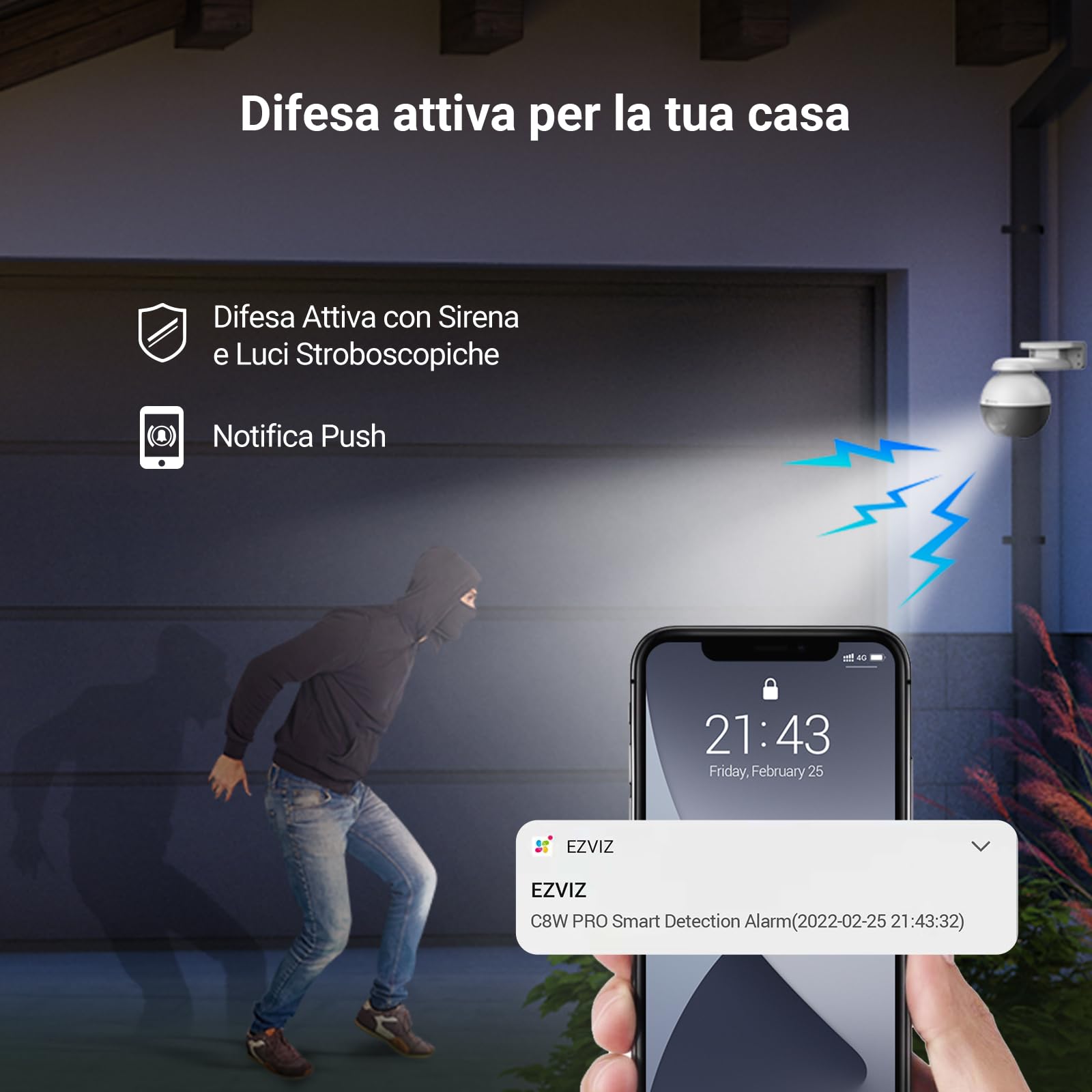 EZVIZ Telecamera WiFi da Esterno Motorizzata, Telecamera WiFi di Sorveglianza, Videocamera Esterna Pan&Tilt con Copertura Visiva a 360 °, Visione Notturna Fino a 30 m, AI, Impermeabile, C8W 3MP