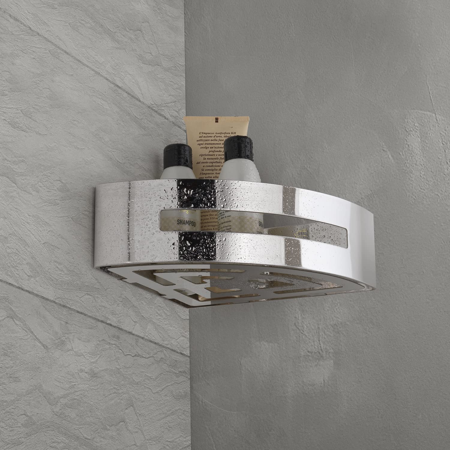 Gedy | Poseidon Portaoggetti Doccia Angolare Cromato in Acciaio, Dimensioni 7,2 x 24 x 12,3 cm e Peso 0,815 kg