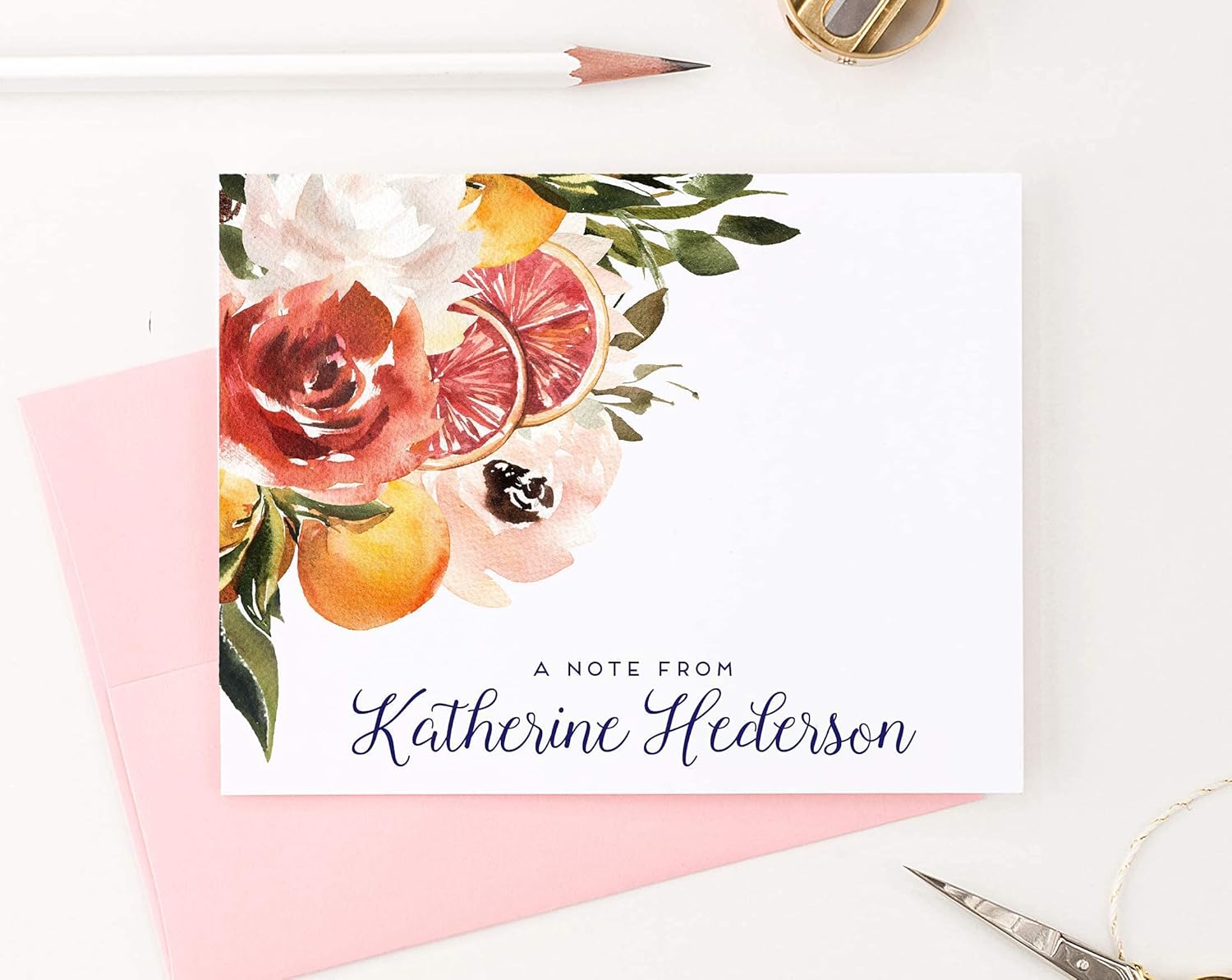 Rustic Personalized Floral Stationary with Envelopes, FOLDED NOTE CARDS, Citrus Fall Floral Personalized Stationery Set for Women, Personalized Floral Note Cards, Your Choice of Colors and Quantity