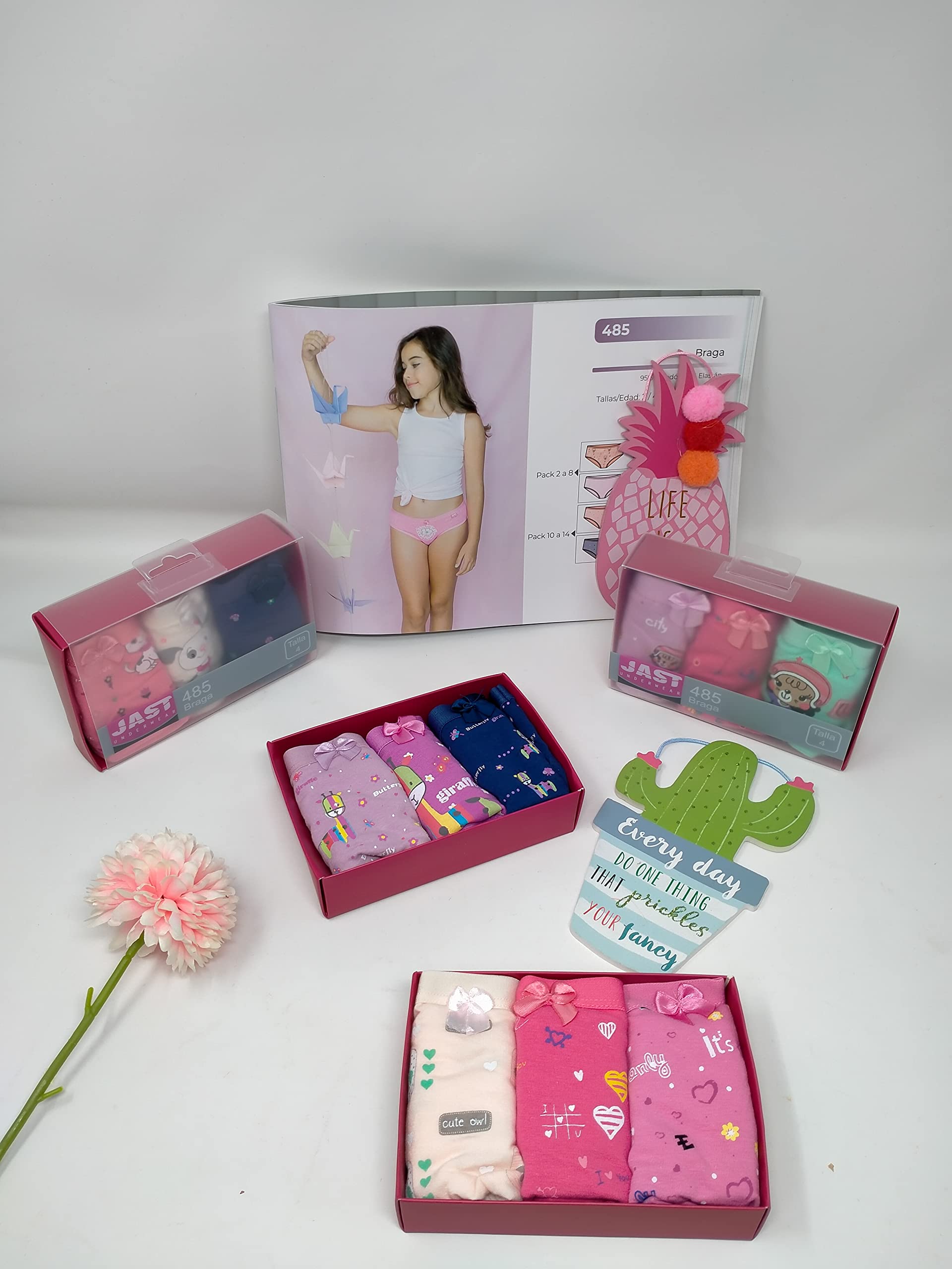 JAST Braguitas Niña Algodón Licra Muy Suaves. Pack de 12 Bragas. Tallas 2 a 14 años