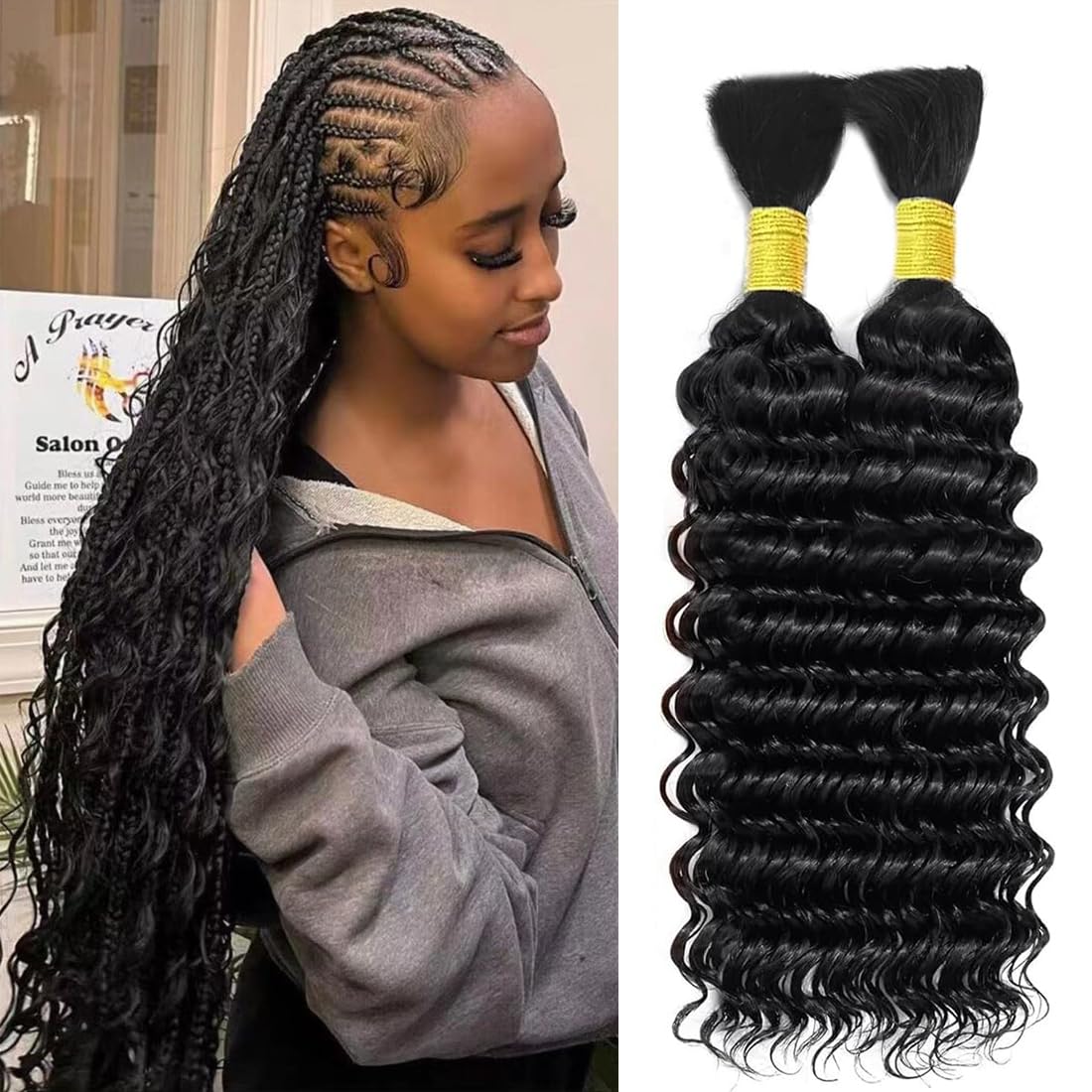 Human Braiding Hair for Boho Braids 28 Inch Deep Wave Bulk Human Hair for Braiding No Weft Brazilian Virgin Curly Human Hair Extension Wet and Wavy