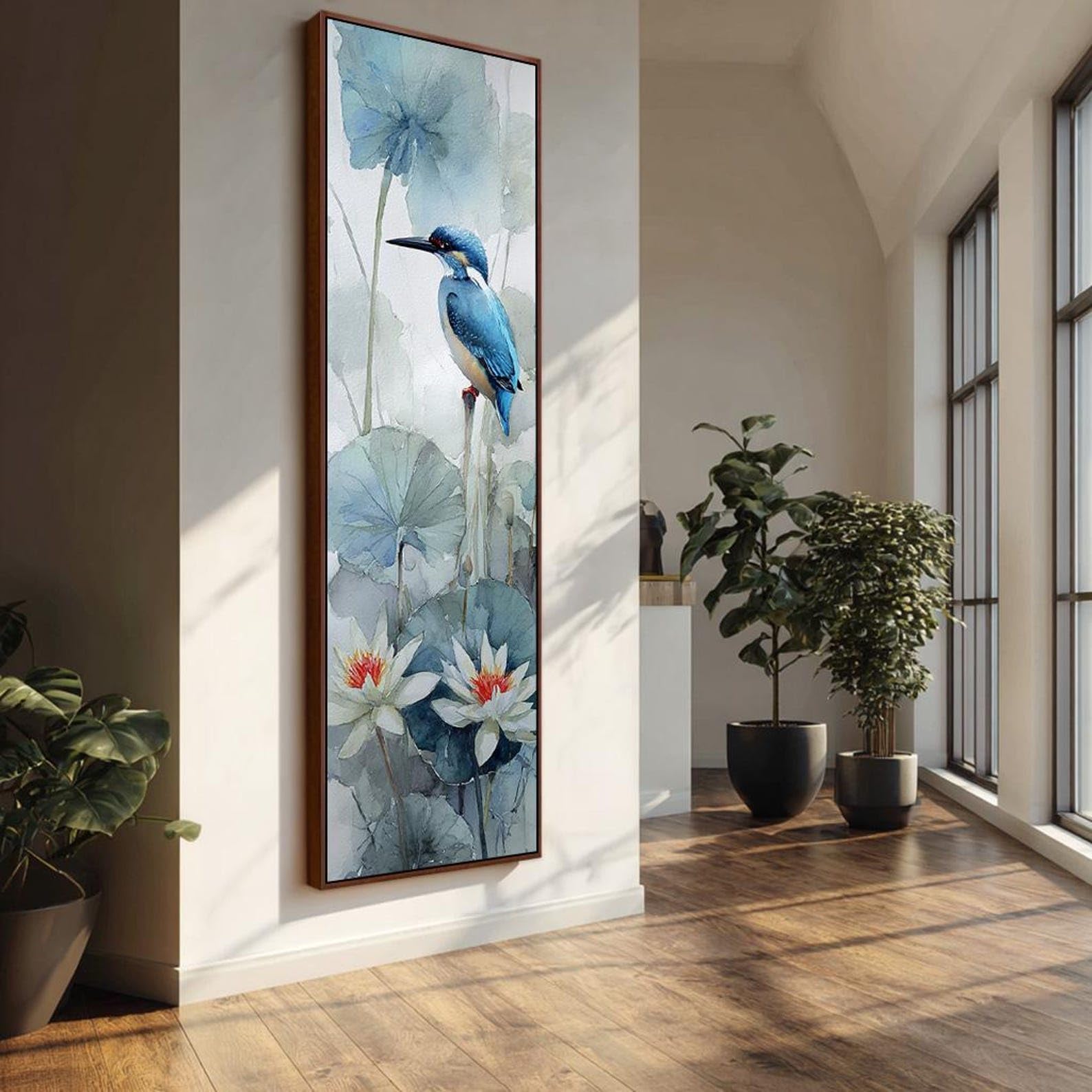 XINBAO Tall Narrow Canvas Bird Art, Narrow Wall Decor Canvas, Large Vertical Painting, Bird Artwork,Slender Branch Canvas Print(70x210cm/Inner Frame)