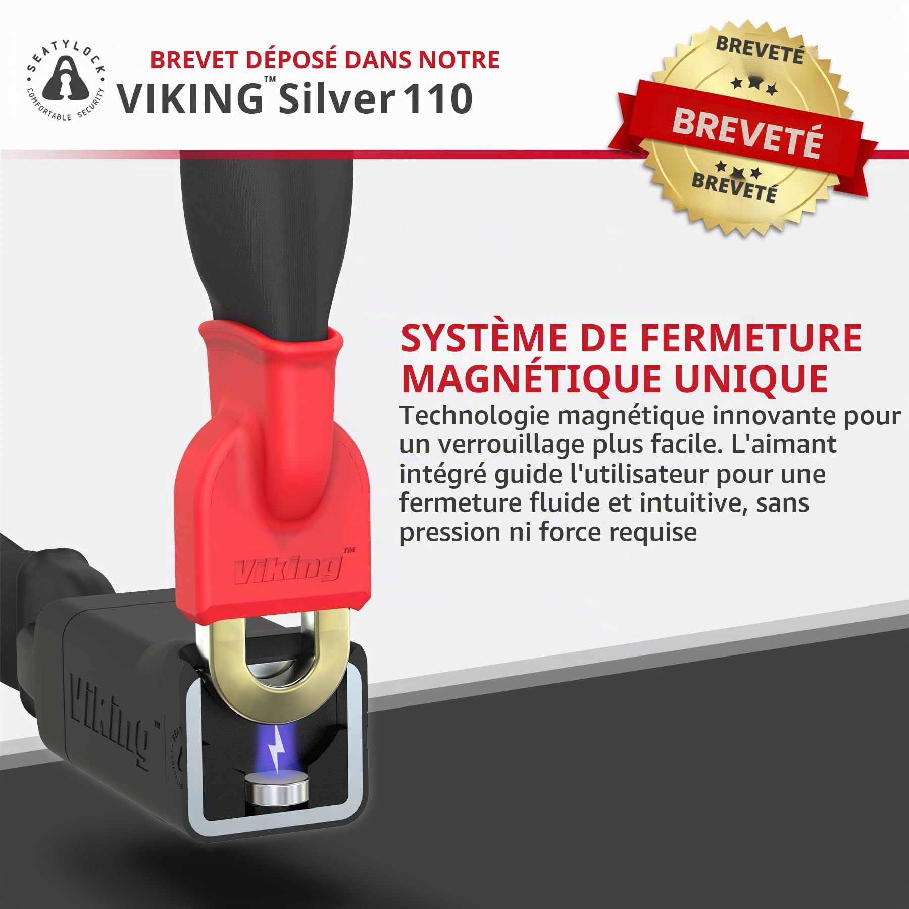 Seatylock Viking Chaine Antivol Velo - Cadenas Velo Antivol Ultra Leger en Acier Trempé - Anti Vol Velo avec 3 Ans de Tranquillité d'Ésprit (110 cm, Classé Sold Secure Argent)