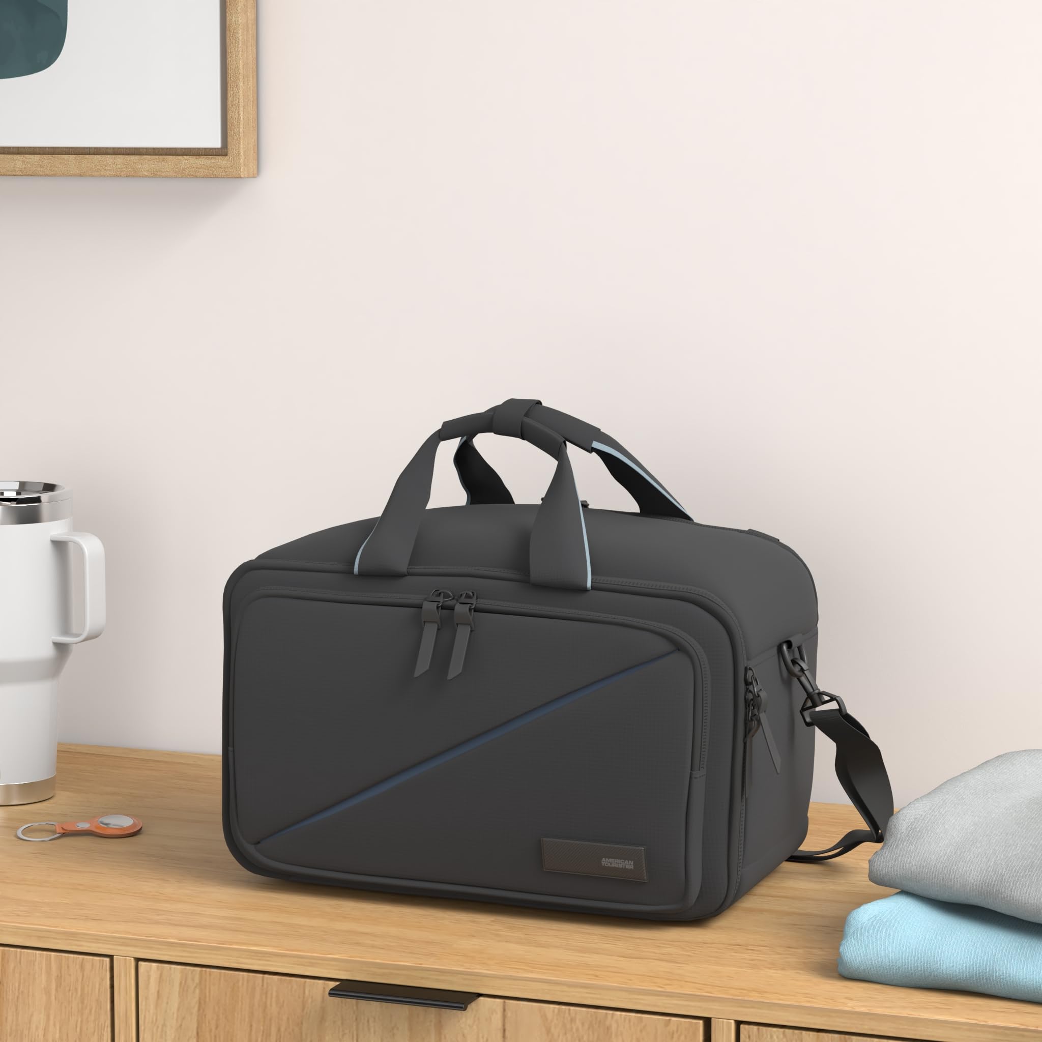 American Tourister Take2Cabin - Borsa da viaggio 3 vie Ryanair, 40 cm, 25 L, Nero (Black)