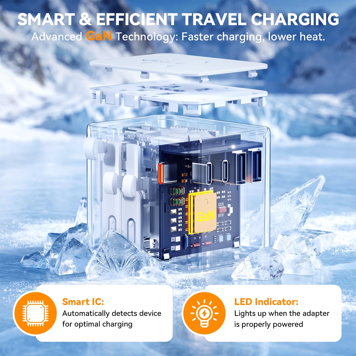 Auxmir Adaptador Enchufe Universal, Adaptador Internacional con 3 USB-C y 2 USB-A (PD 45W), Adaptador Universal para Europa, Reino Unido, Estados Unidos, Canadá, Australia (212 países), Blanco — view 8