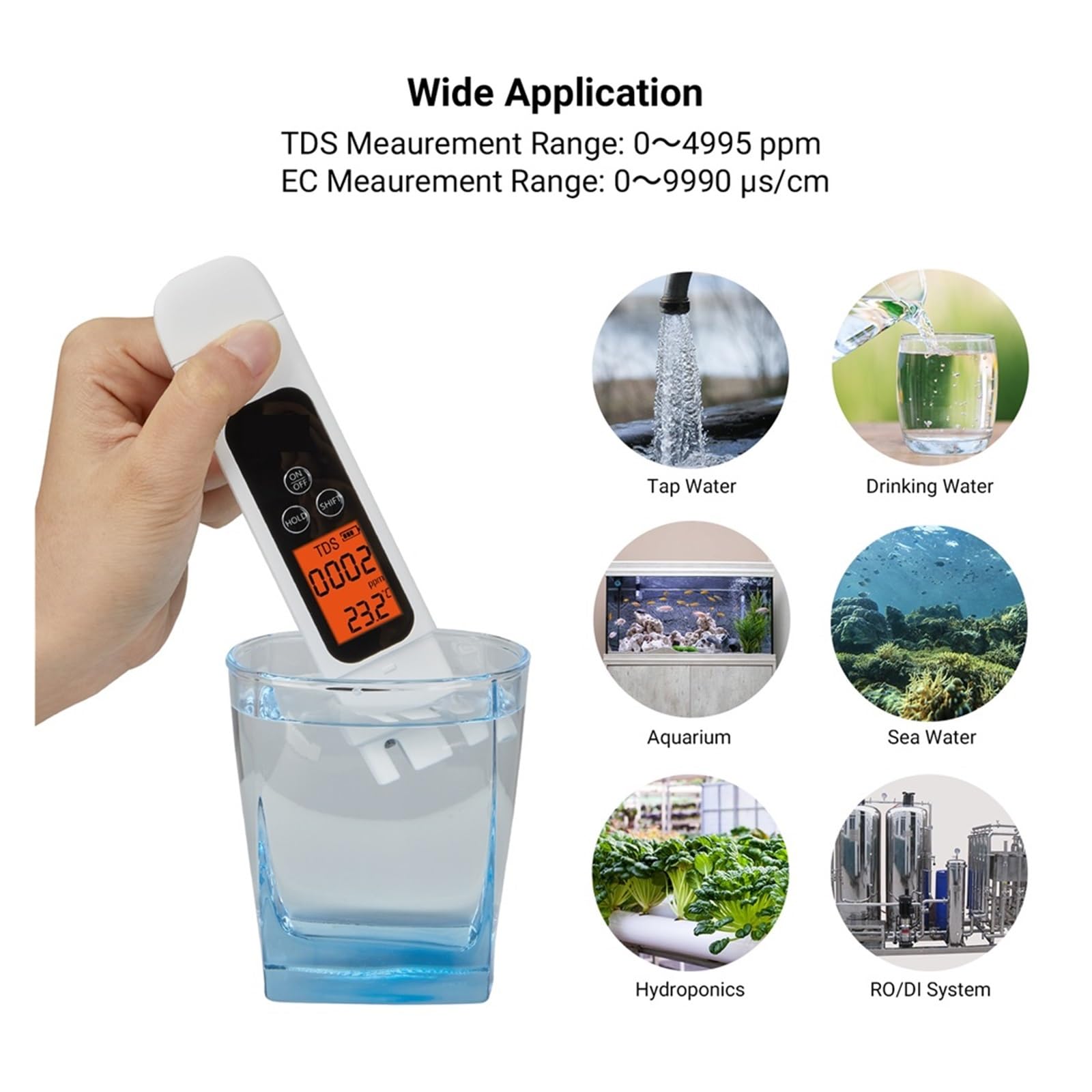 Tester Dela qualità Del'acqua con Display LCD Retroilluminato 3 in 1 for TDS/EC/Temperatura for Piscine Idroponiche Acquario Acqua Potabile Rilevamento Rapido E Preciso