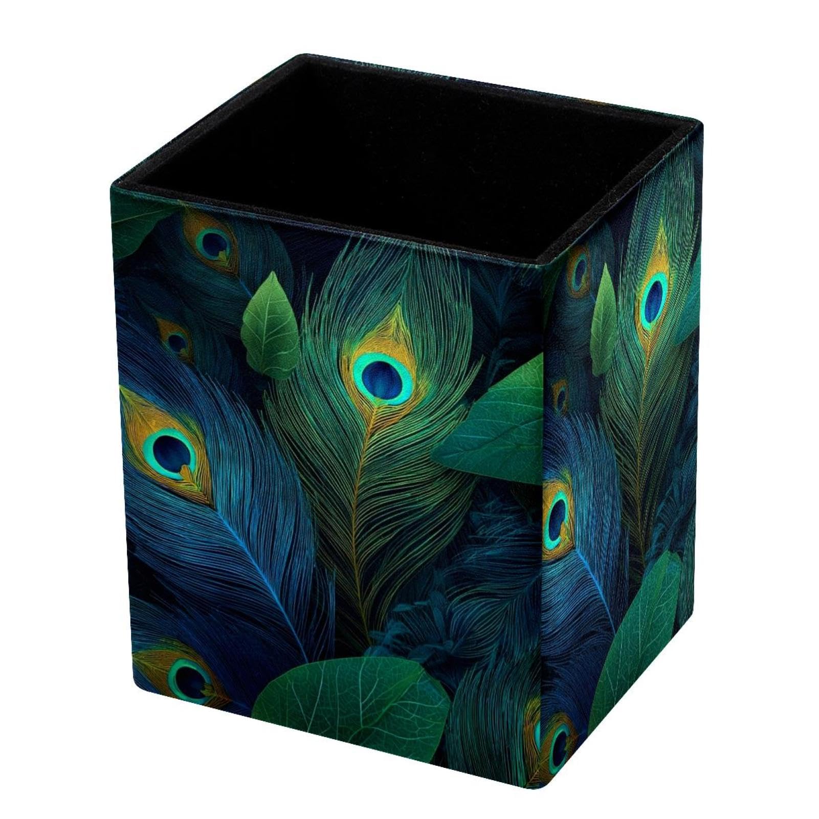 VAPOKF Pencil Holders for Desk, Peacock Feathers Printed Pen Holders Pen Pot Makeup Brushes Storage Desktop Stationery Supplies Organiser for Home Office
