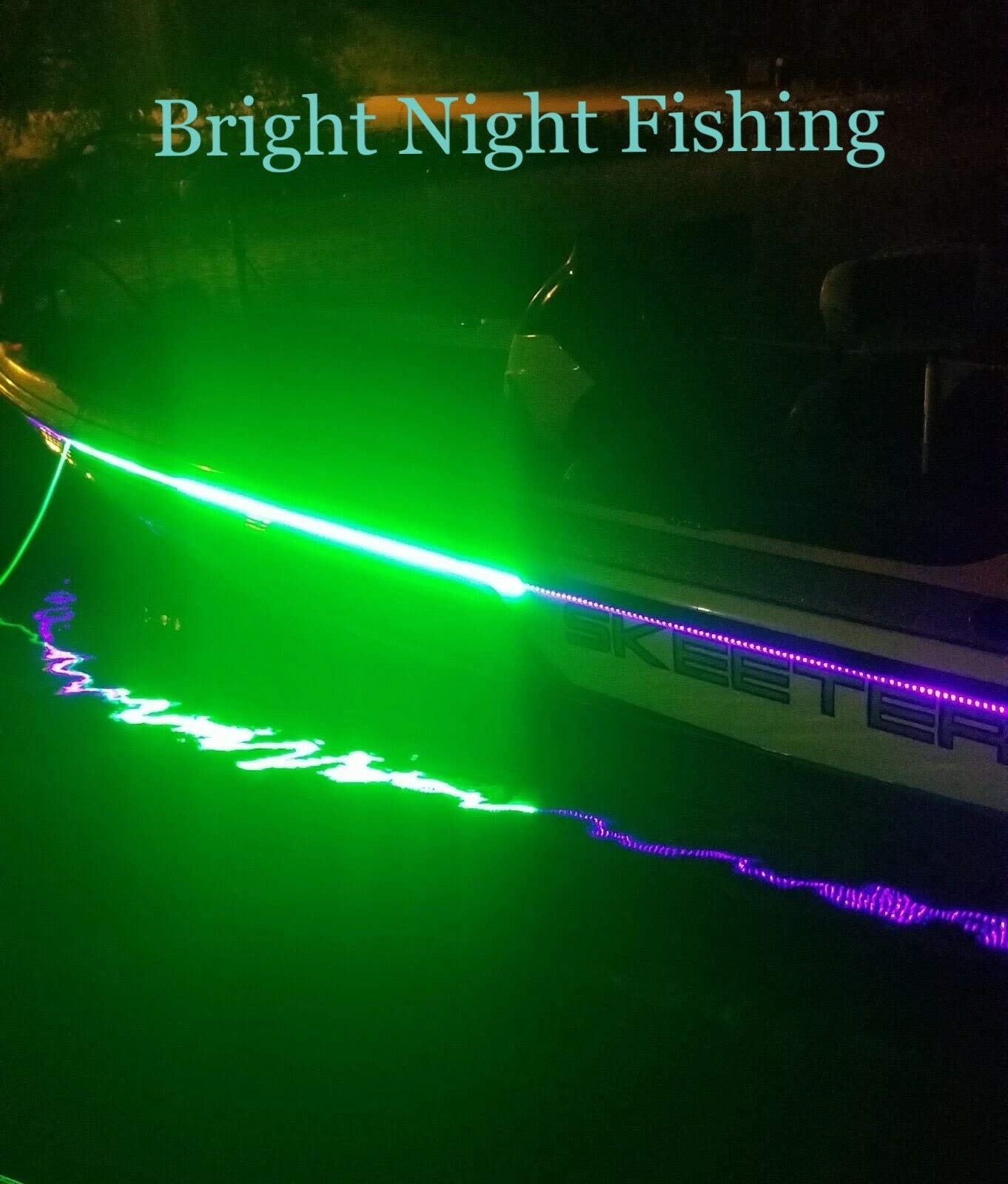 Bright Night 16 Foot UV & Green LED Strip, Black Fishing Light, Fluorescent, Florescent, Ultraviolet Boat bass Fishing,12v dc, Pontoon, Kayak,John Boat, Florescent line Glow