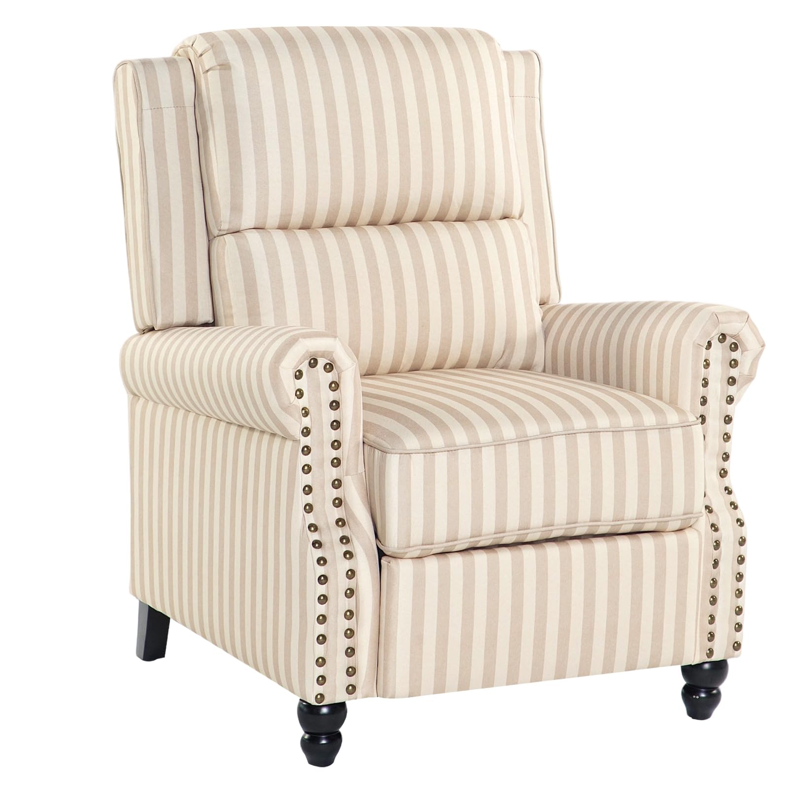 INMOZATA Wingback Recliner Chair Linen Recliner Armchair Pushback Fireside Chair with Wooden Legs for Living Room, Bedroom, Home Office(Oatmeal)