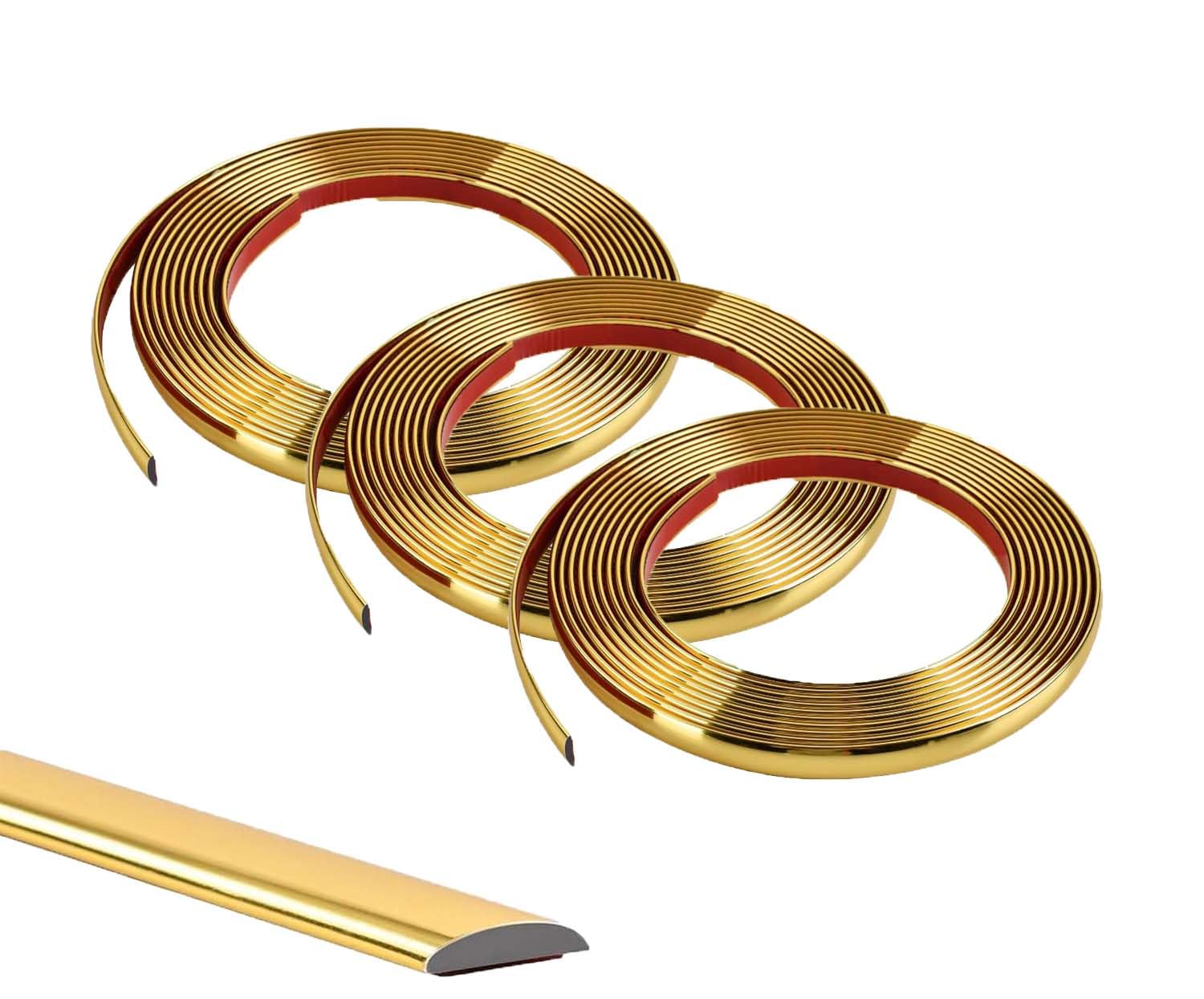 15M(5M*3 Rolls) Gold Flexible Moulding Trim,Self-Adhesive Decorative Edging Strip for Tile,Wall,Mirror, Ceiling,Floor,Panel,Cabinet,Peel and Stick PVC Mirrior Frame Trim,12MM — image 1