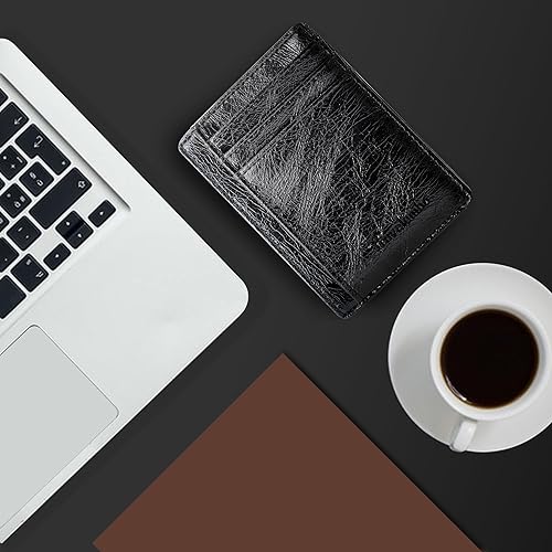 Miniatura 50 de Travelambo billetera mediana y minimalista de cuero para bolsillo frontal, con bloqueo de interferencia de radiofrecuencia, Verde, Minimalista