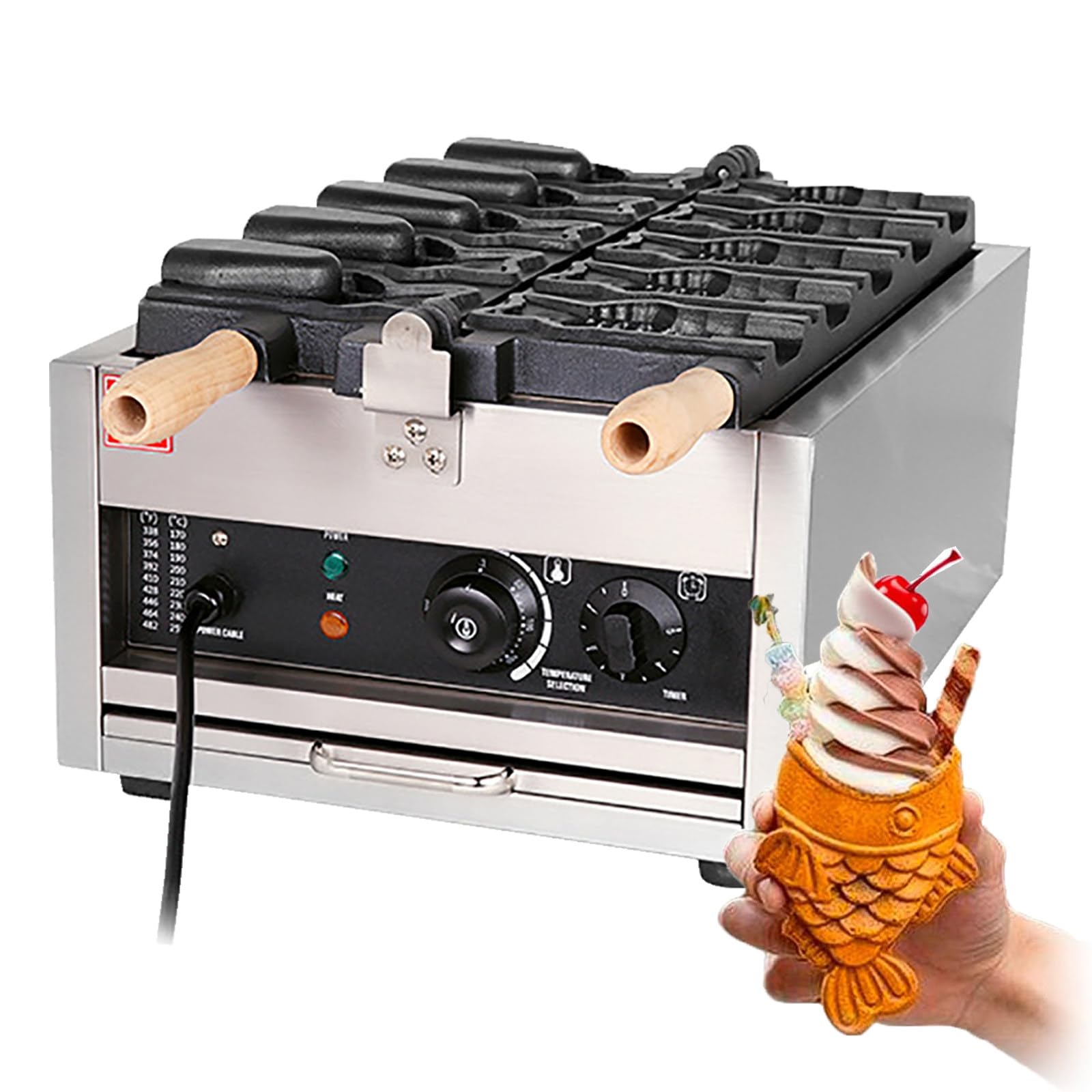 YXYLJOZ Commercial Taiyaki Waffle Maker - Non-Stick Stainless Steel Fish-Shaped Waffle Iron for Restaurants, Cafes, Snack Shops & Food Stalls - Perfect for Delicious Desserts! (Style3)