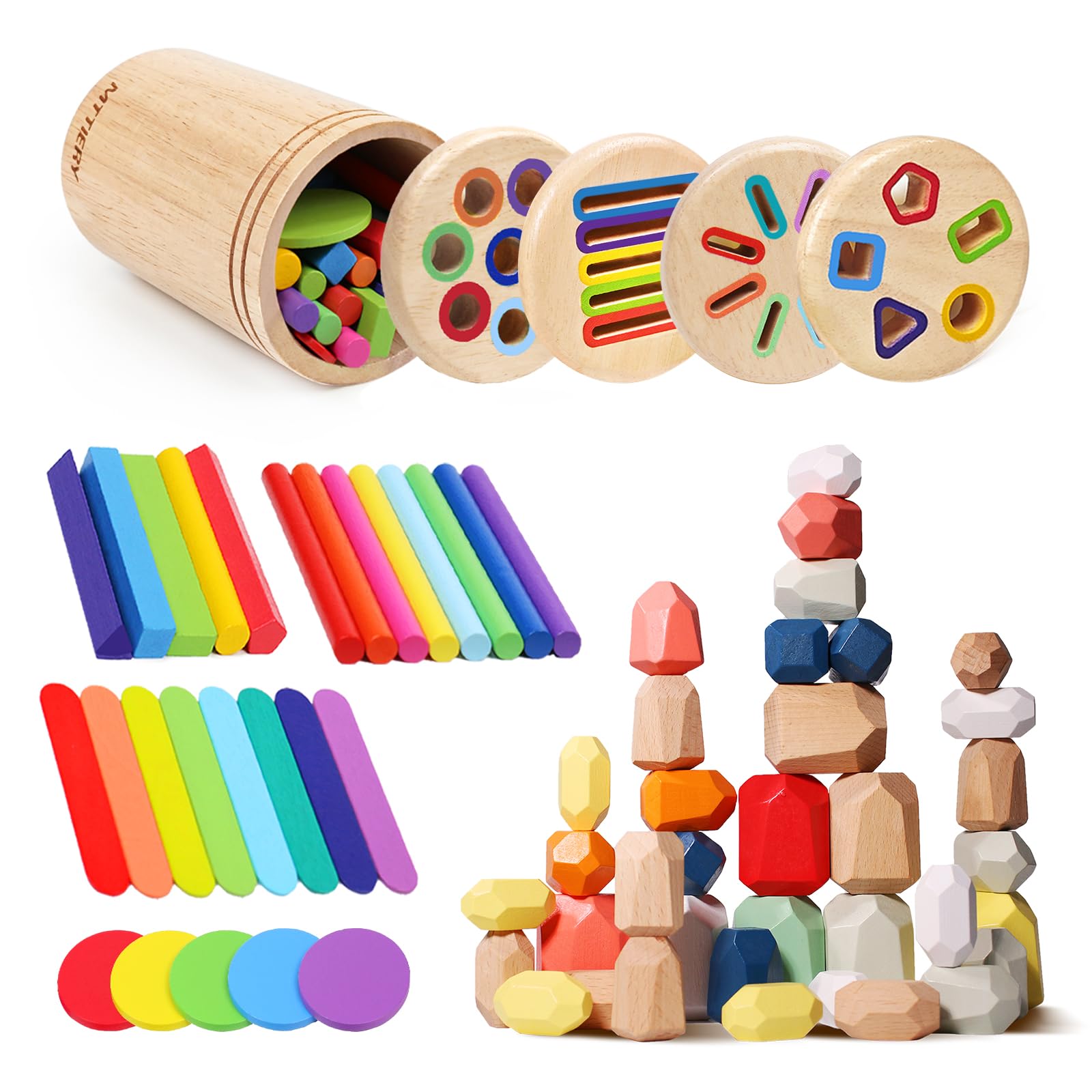 Montessori Toys for 3 Year Old Wooden Color Sorting Toys for Toddlers 1-3, Sensory Preschool Learning Activities Fine Motor Skills Gifts for Boys Girls