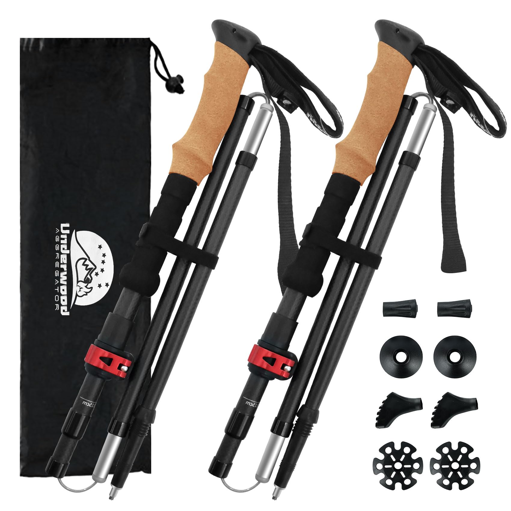 Underwood Aggregator Carbon Fiber Trekking Poles - 2 Pack Collapsible Hiking Sticks for Adults, Ultra-Lightweight Adjustable Walking Poles, Design for Mountain Hiking & Backpacking