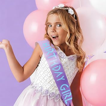 Canitor Kpop Theme Birthday Decorations Soft Satin Birthday Girl Sash for Women Dress Outfits Party Favors Accessories (purple gradient+blue words)