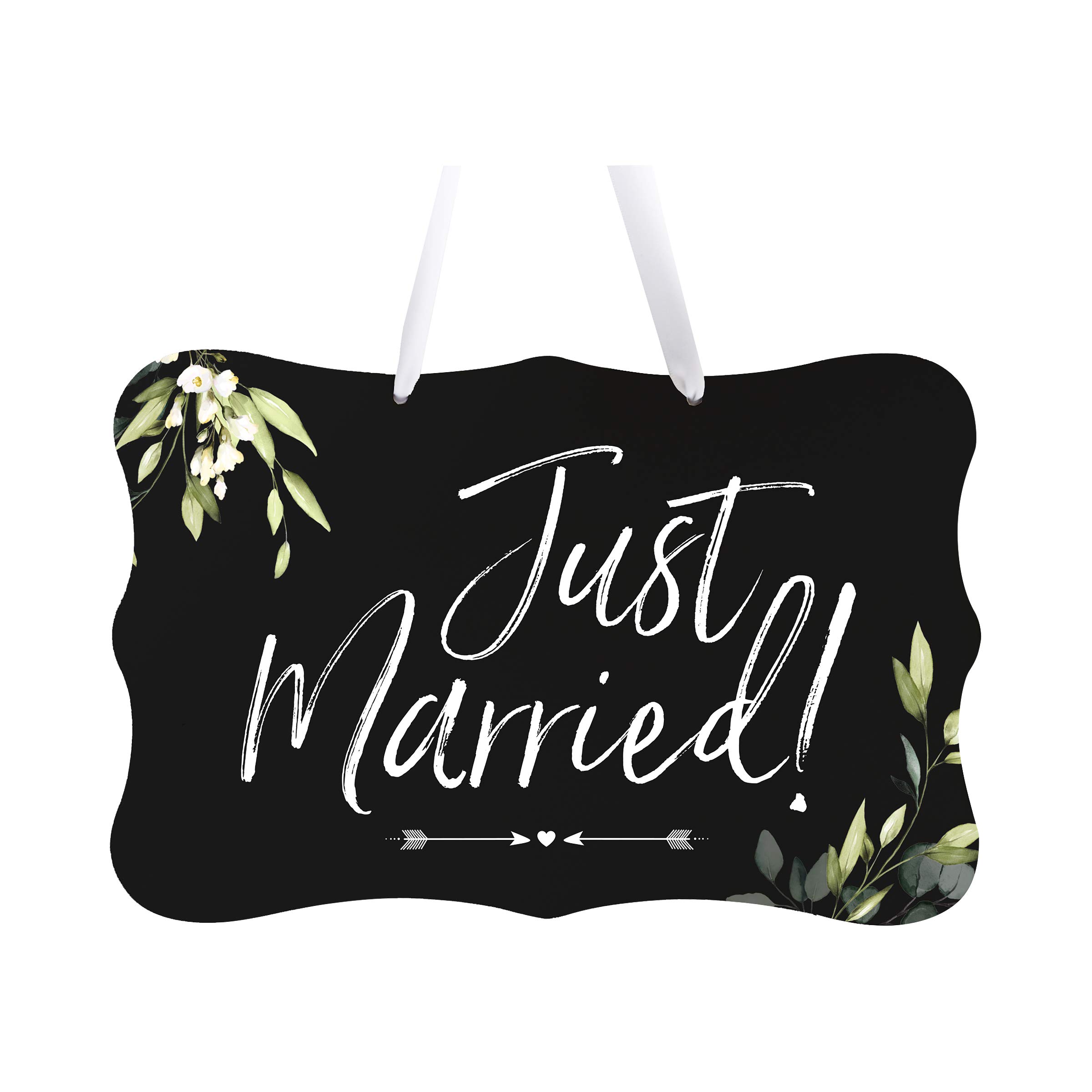 LifeSong Milestones Hochzeitsschilder für Zeremonie und Empfang, Wandbehang, Schild, Dekoration, Zubehör für Braut und Bräutigam, Hochzeitsdekorationen, 20.3x30.5 cm, Just Married (Blätter) (schwarz)