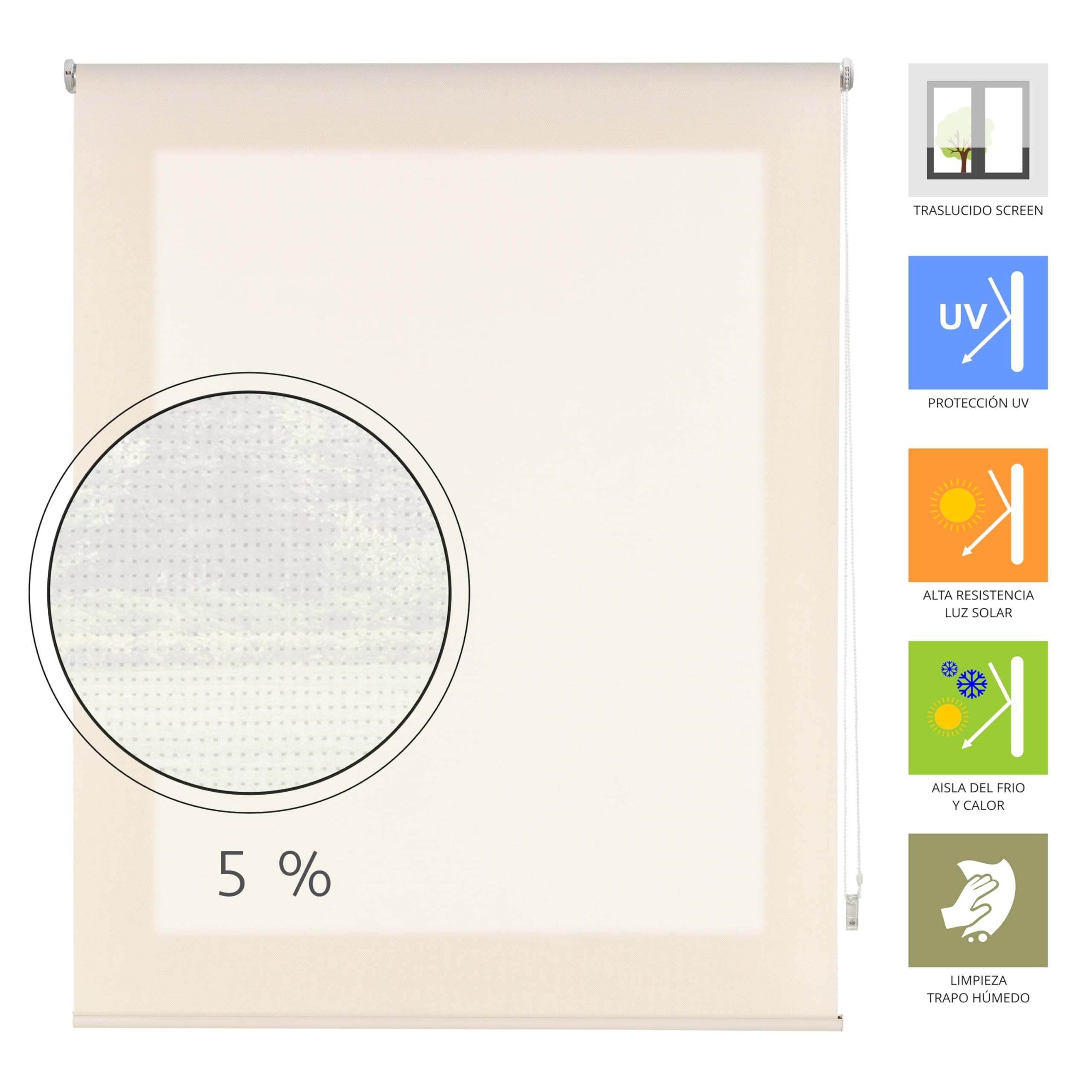 Blindecor Store Enrouleur Screen 5% 401 Beige - 80 x 180 cm - Dimensions Tissu 76 x 175 cm