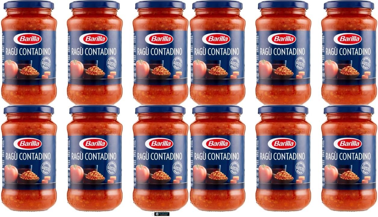 Barilla Ragù Contadino Tomatensauce mit Rotwein, 12er Pack, 400g pro Glas, + keyring italy shop service