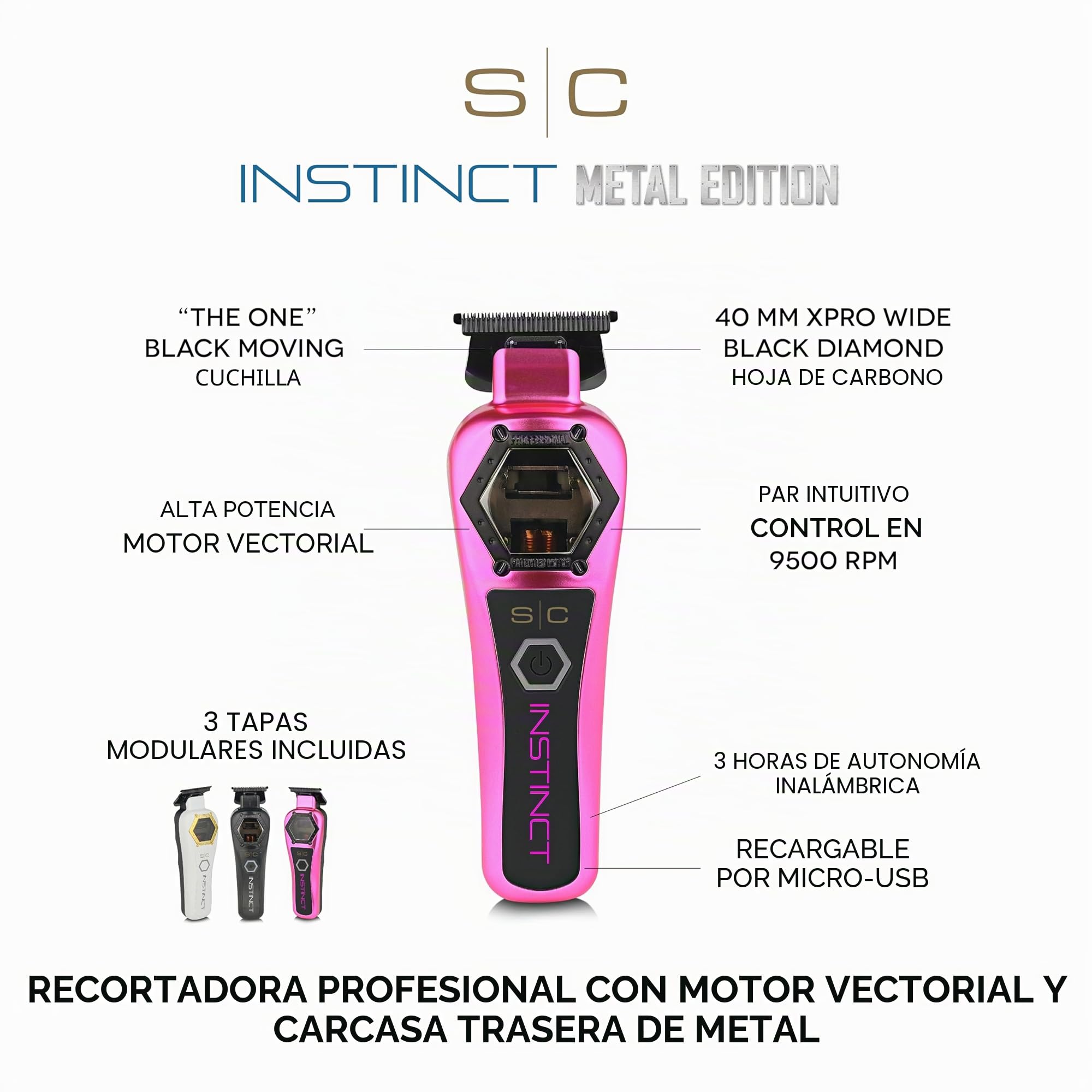 Cortapelos Hombre Profesional Stylecraft Instinct Trimmer Metal de Gamma Più, Cortadora de Pelo con Par Controlado Electrónicamente, 180 Min Autonomía, Cuchilla Ajustable 0 Gap, Carcasa de Metal