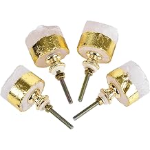 JIC Gem 4 Pack Clear Quartz Crystal Cabinet Knobs Gold Plated Drawer Pulls