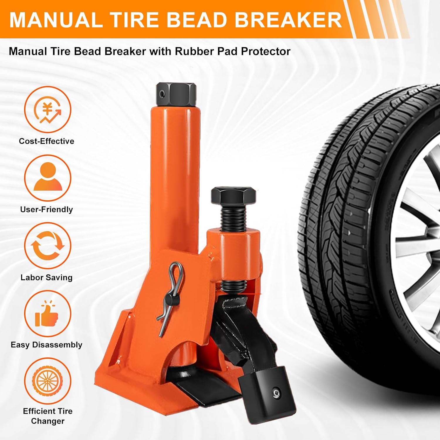 Manual Tire Bead Breaker, 38"-42" Tires Changer Tool, Adjustable Hammer Tire Changer, Heavy-Duty Bead Breaking, Easy-Operated Tire Repair Tool for ATVs/UTVs, Tractors, Trucks, Cars (0range)