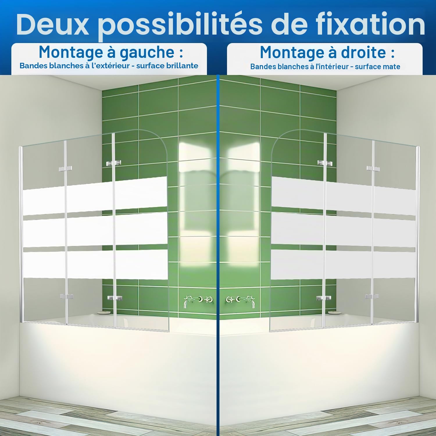 Paroi de douche pliable en 3 parties - Paroi de douche pour baignoire - 100 x 140 cm - Verre de sécurité ESG de 6 mm avec nano-revêtement - Rotation à 180° - Orné d'un motif à rayures
