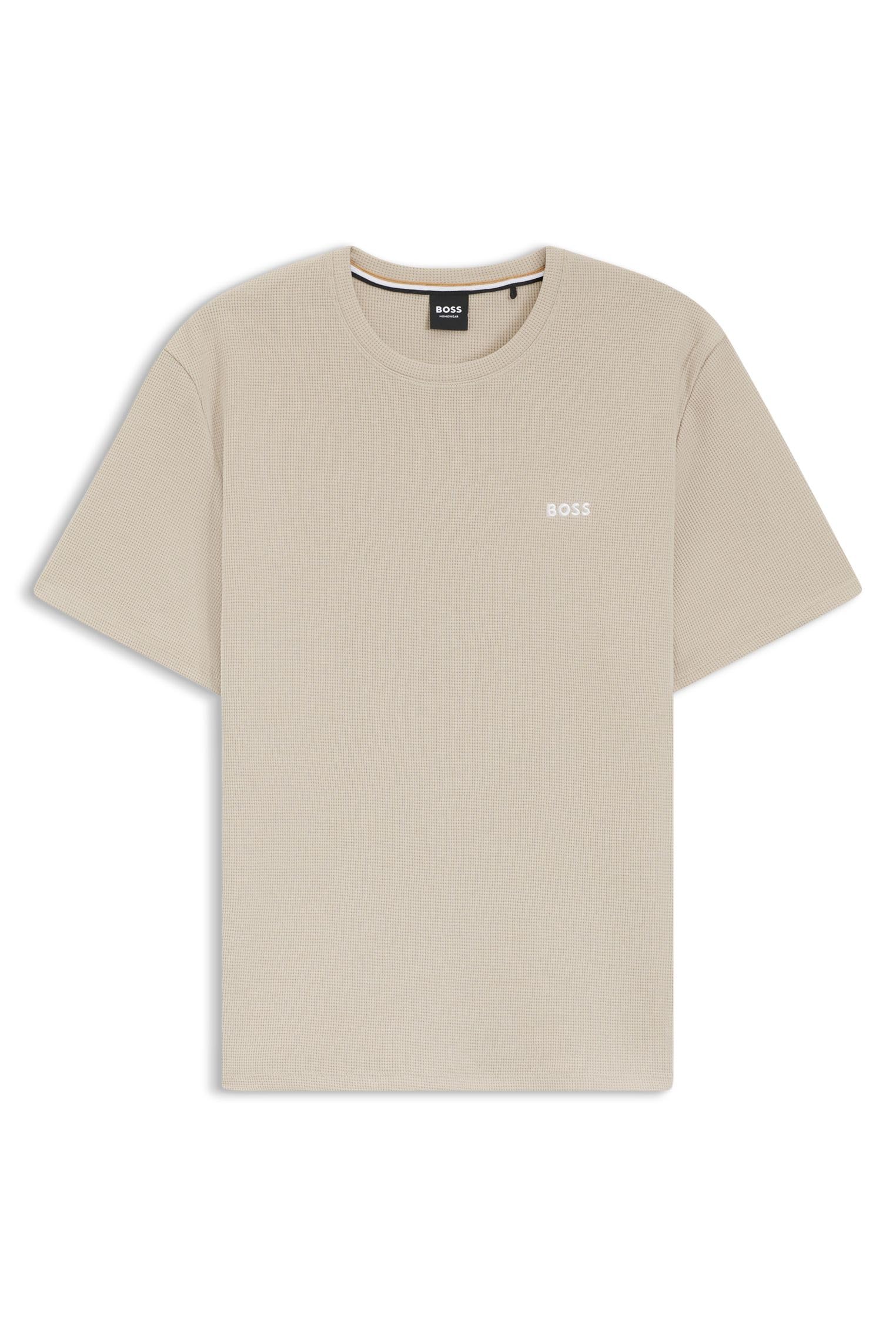 BOSS Mens Waffle T-Shirt Cotton-Blend Pyjama T-Shirt with Embroidered Logo