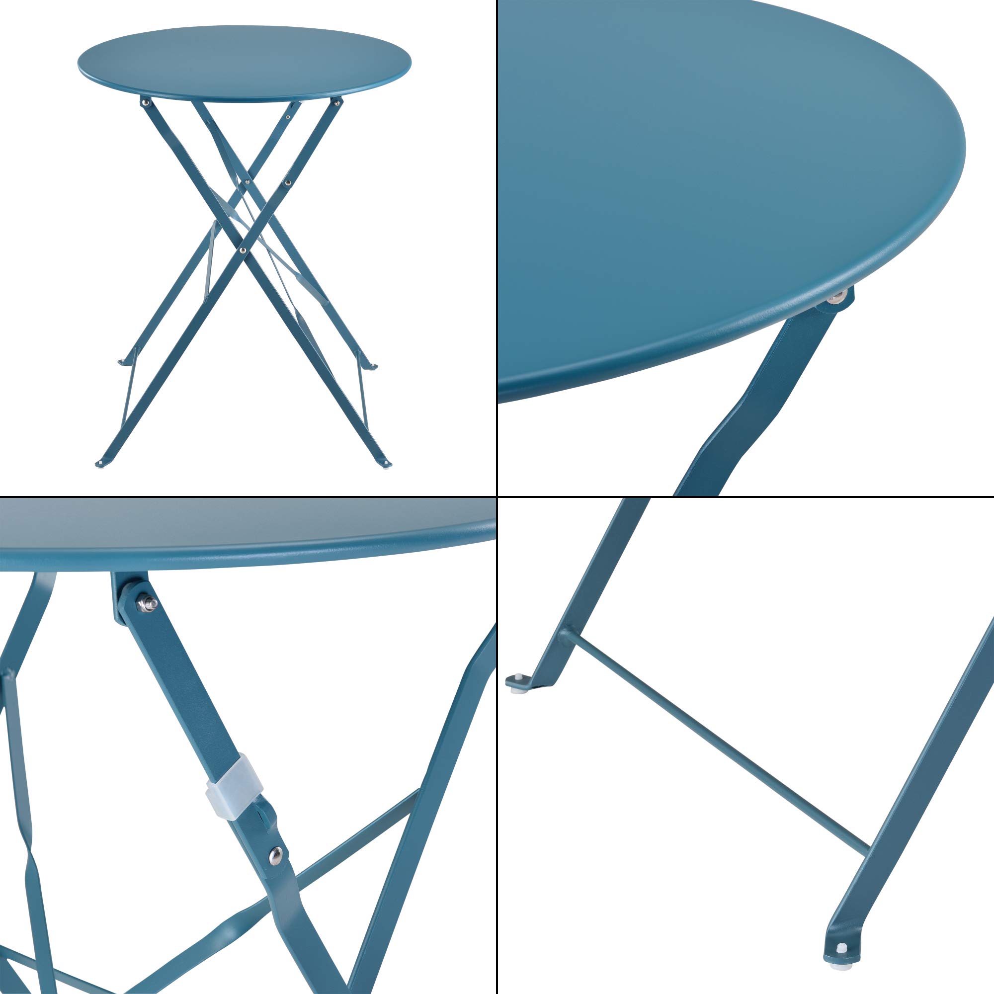 [en.casa] Set da Bistrot Pieghevole Tavolo a Piano Rotondo e 2 Sedie da Esterno Giardino Arredo Bistrò da Balcone Set da Caffè all'Aperto da Terrazza Patio - Acciaio/Turchese