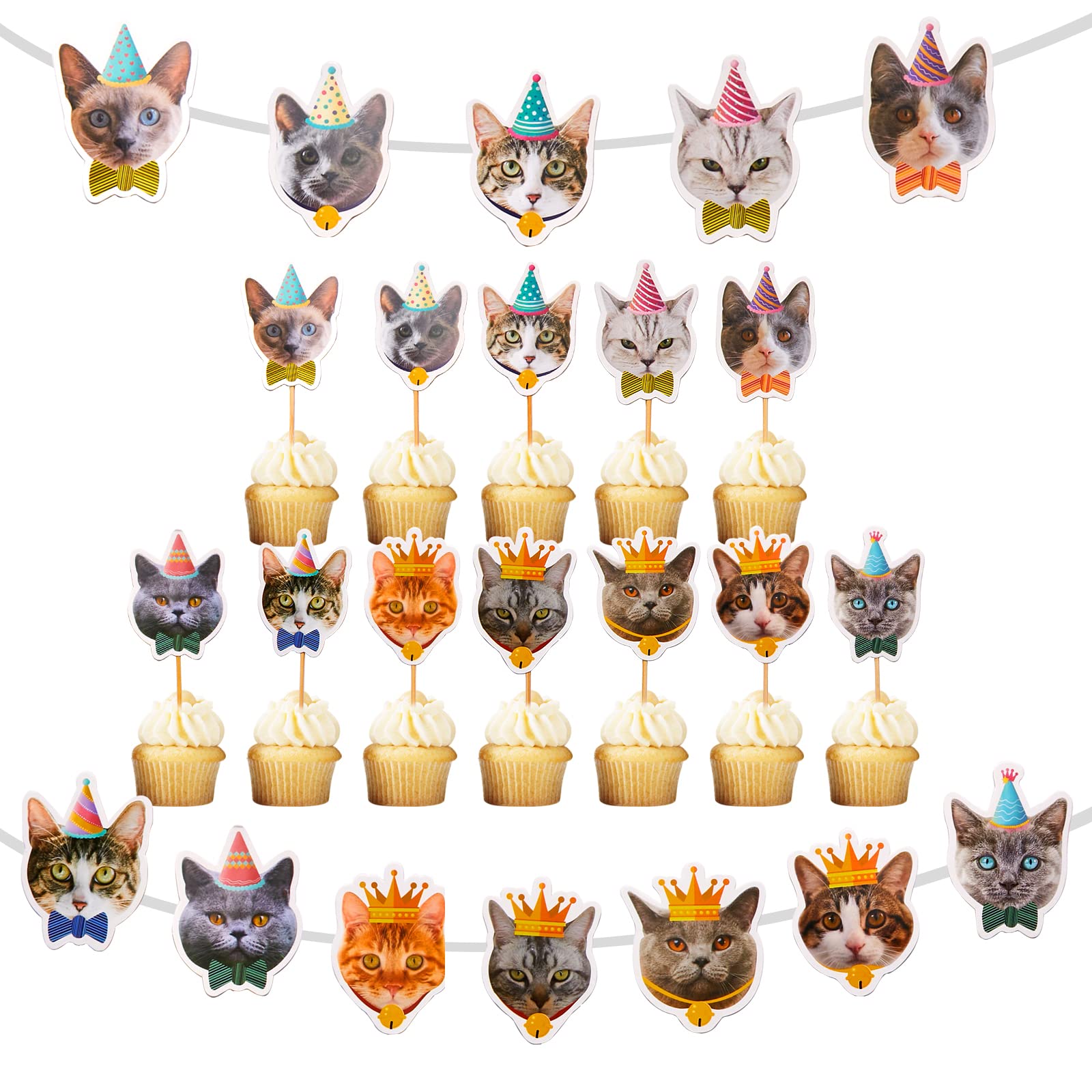 Amazon.com: DACST 25 PCS Cat Cupcake Toppers,Cat Face Banner, Cats Happy Birthday  Cake Toppers, Cute Kitten Face Pet Theme Party Decorations , Cat Birthday  Party Decoration Set : Toys & Games