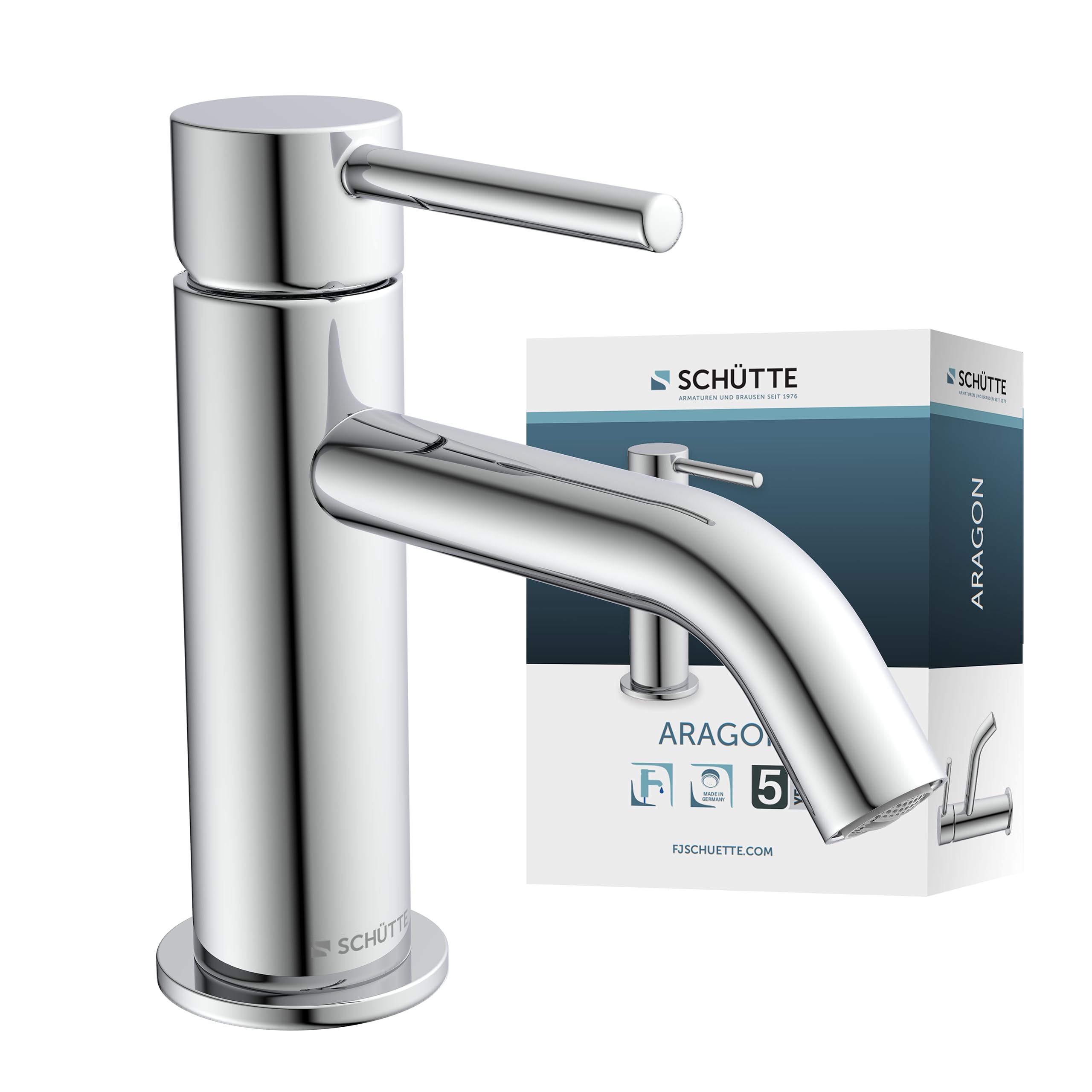 SCHÜTTE Grifo de agua fría ARAGON 37955, grifo baño solo para agua fría, grifo de lavabo en el inodoro de invitados, grifo para lavabo pequeño, válvula de pie, cromo