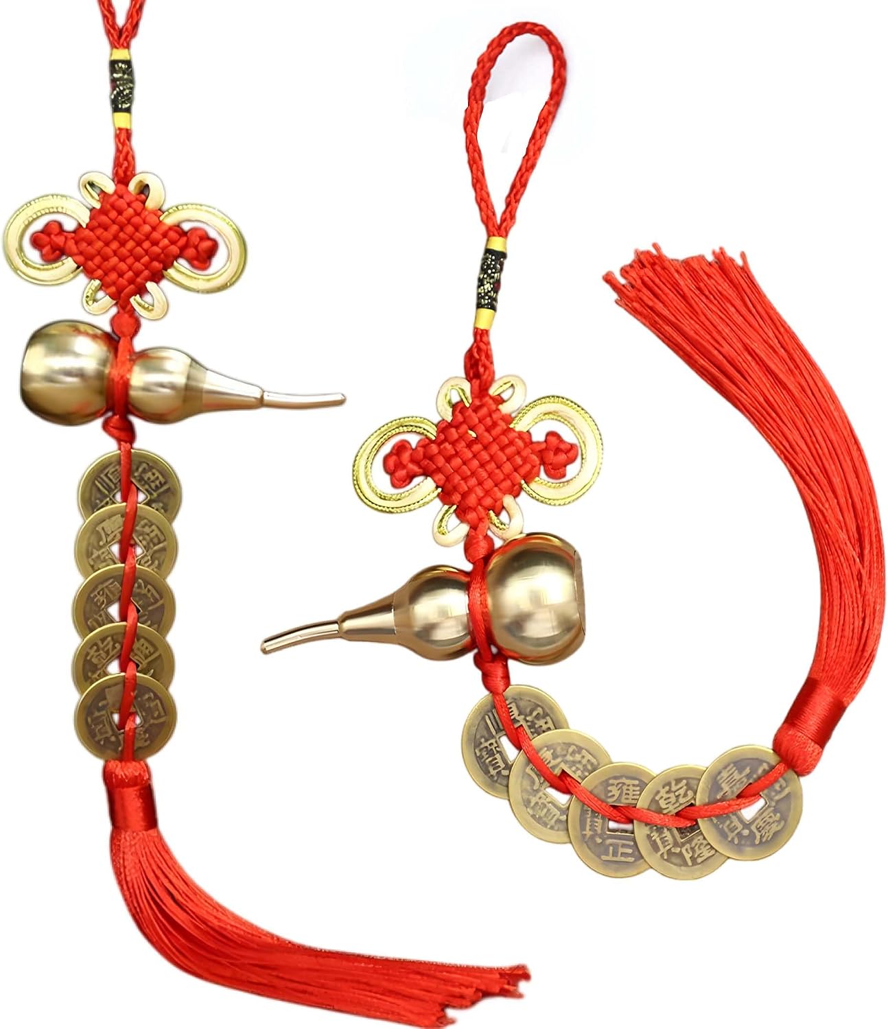 2PCS Hanging Ornament Tassel 1PCS Feng Shui Key Chains Gourd As Blessing Gifts Bring Good Luck Health and Success Suitable for car Furniture, Office Door Handles (2pcs hulu tasell)