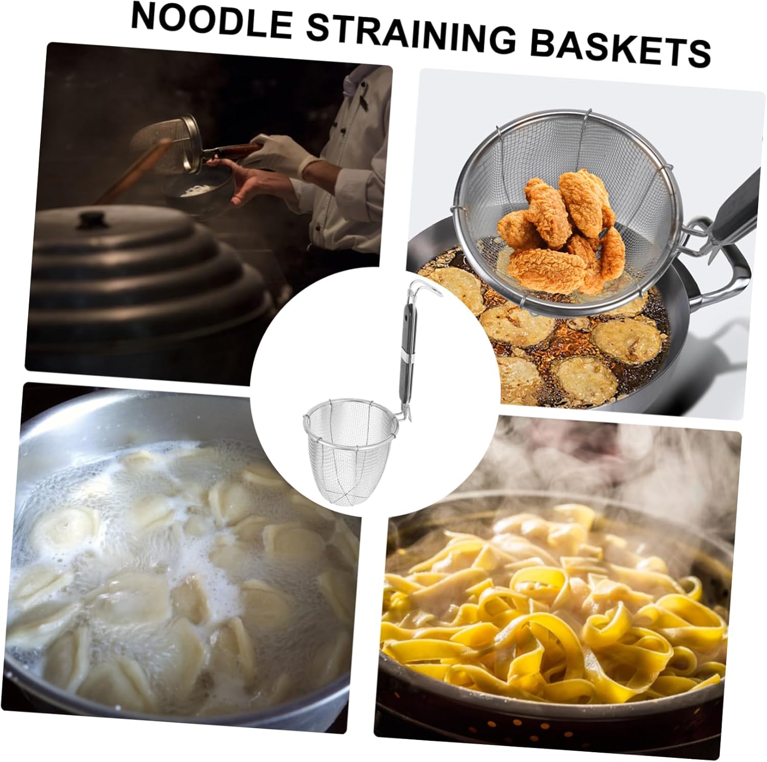 2pcs Practical Noodle Strainer Basket Handle Multi-purpose Kitchen Sifter for Pasta Dumplings and Ramen Material for Use
