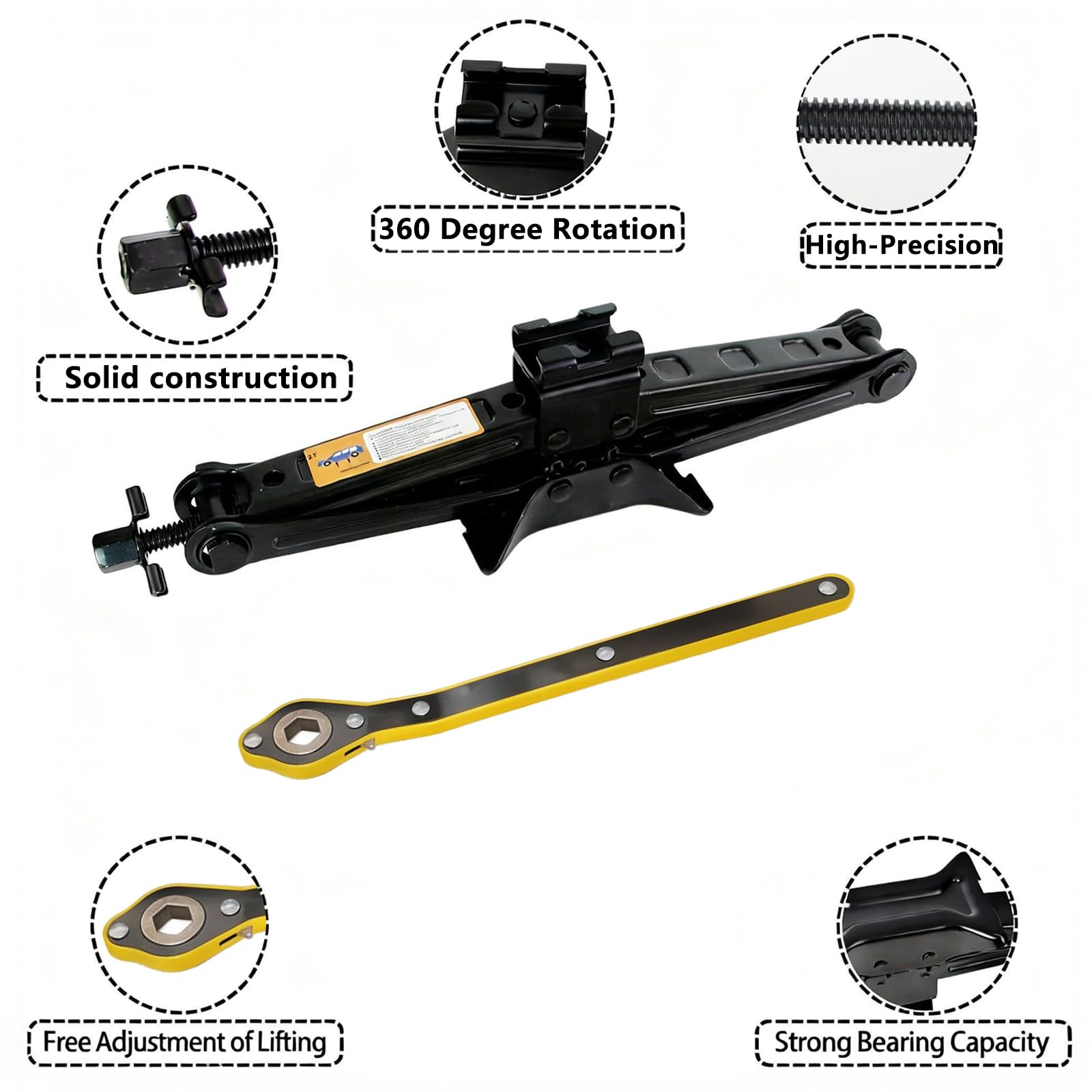 Hniuyun 2 Ton Scissor Jack Kit - Heavy-Duty Car Lift with Ratchet Handle & Electric Drill Compatible for Sedans, SUVs, MPVs - Reinforced Steel Plate Construction — view 4