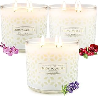 Candles for Home Scented, 3 Pack 3 Wick Large Jar Soy Candle with Lid, 14.5oz Lavender & Berries & Orange Blossom Aromatherapy Candle Gift Set Bath and Body Works Candles