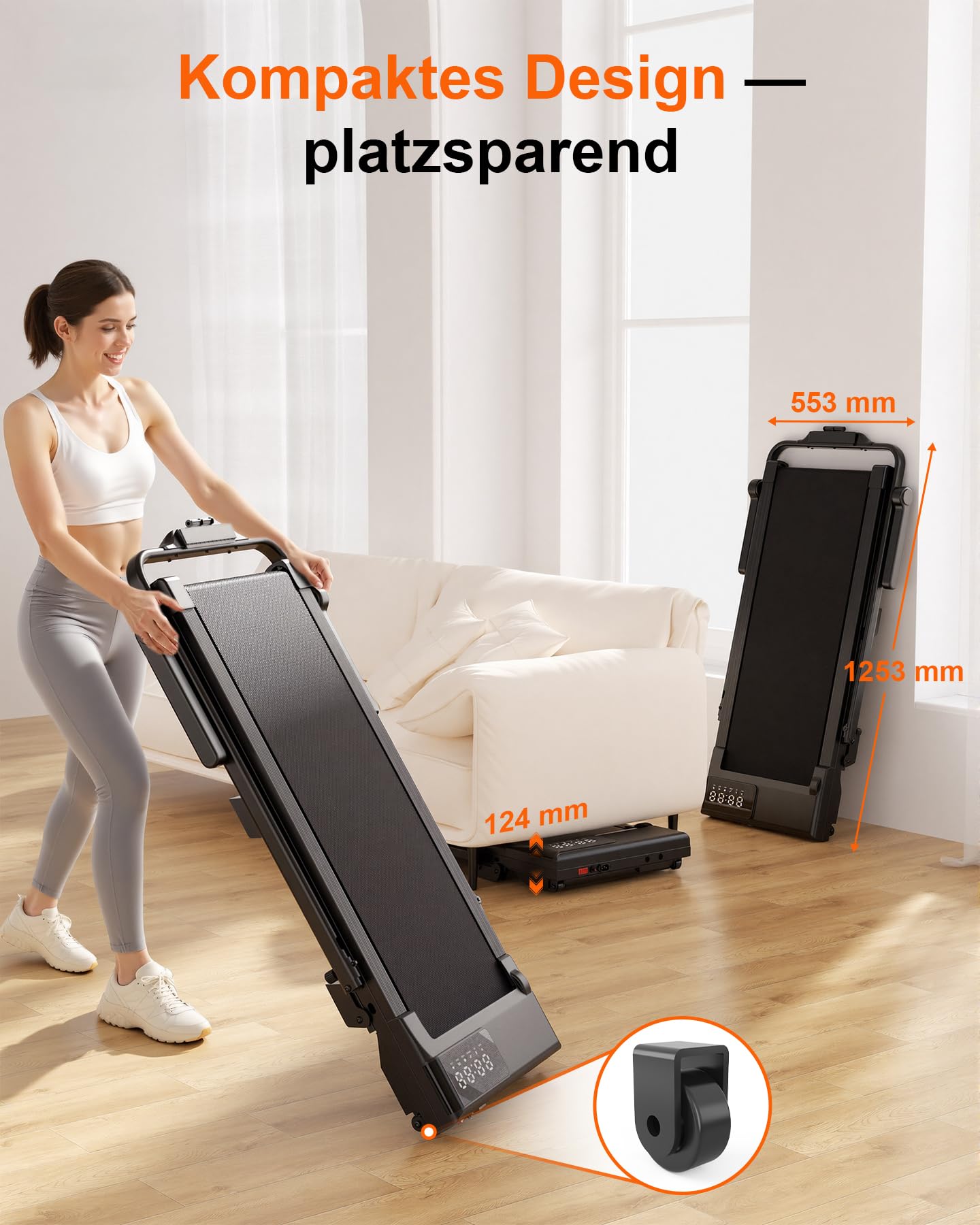 Superun Walking Pad mit Steigung 6%, Laufband mit App Erlebnis vor Ort | 12km/h, Max 136 kg mit KI-Trainer, Zusammenklappbar Leiser Betrieb Design, Stoßdämpfend, Leicht zu transportieren mit Rädern