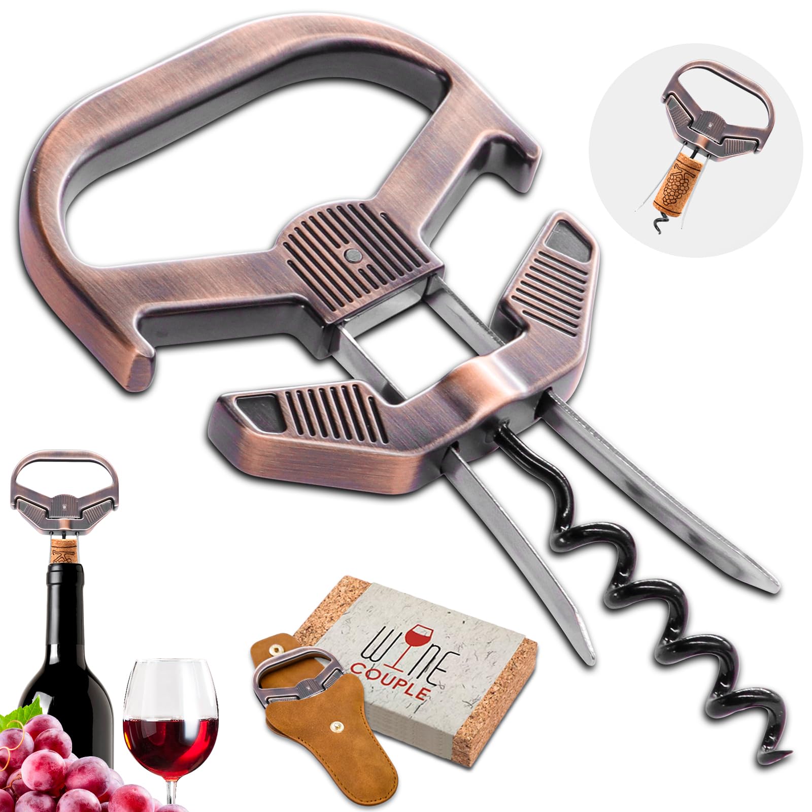 ZONSUSE Ah So Apribottiglie per Sughero Friabile,Cavatappi per Vino Invecchiato,Cavatappi a Due Forchette,Regalo Apribottiglie per Vino, per Collezionisti di Vino Amanti del Vino (Classico Rosso)