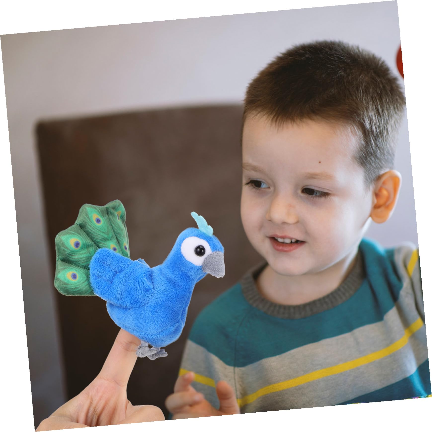 Mini Figurine de Paon en Peluche Bleu Coton PP, Jouet à Doigts pour Garçon et Filles, Accessoire de Narration Interactif pour Jeux de Rôle