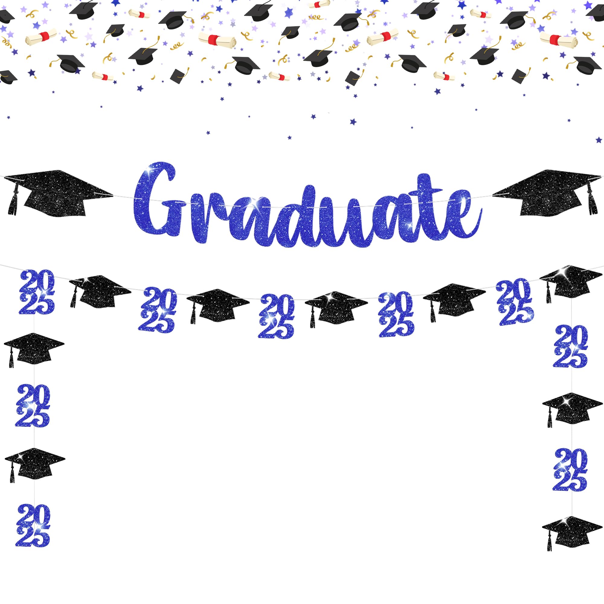 KatchOn, Glitter, Black and Blue Graduation Banner - 10 Feet | Congrats Grad Banner | Black and Blue Grad Decorations Class of 2025 | graduation Cap